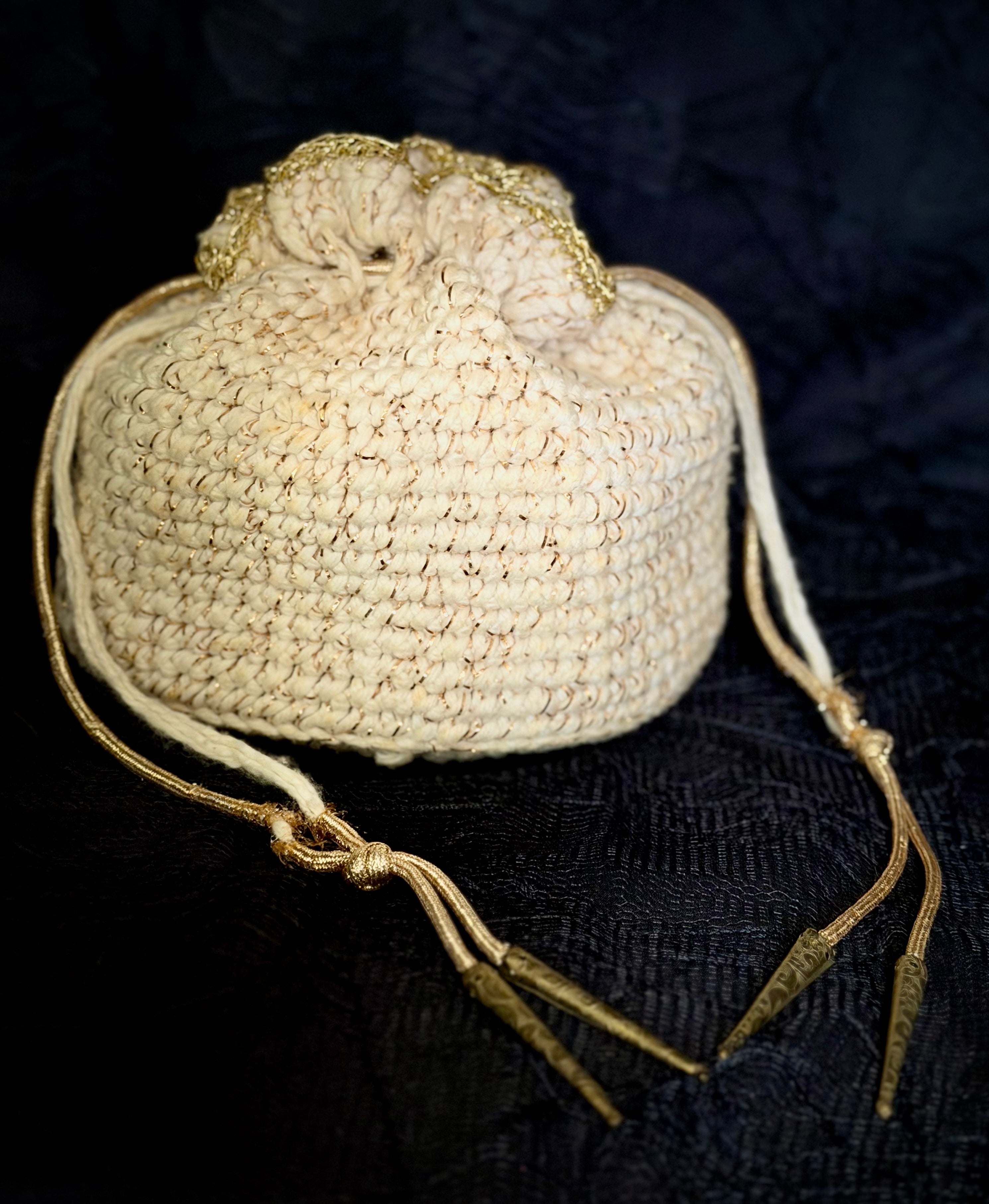 Evening Pouch - 1960s Gold-Thread Crochet Bag
