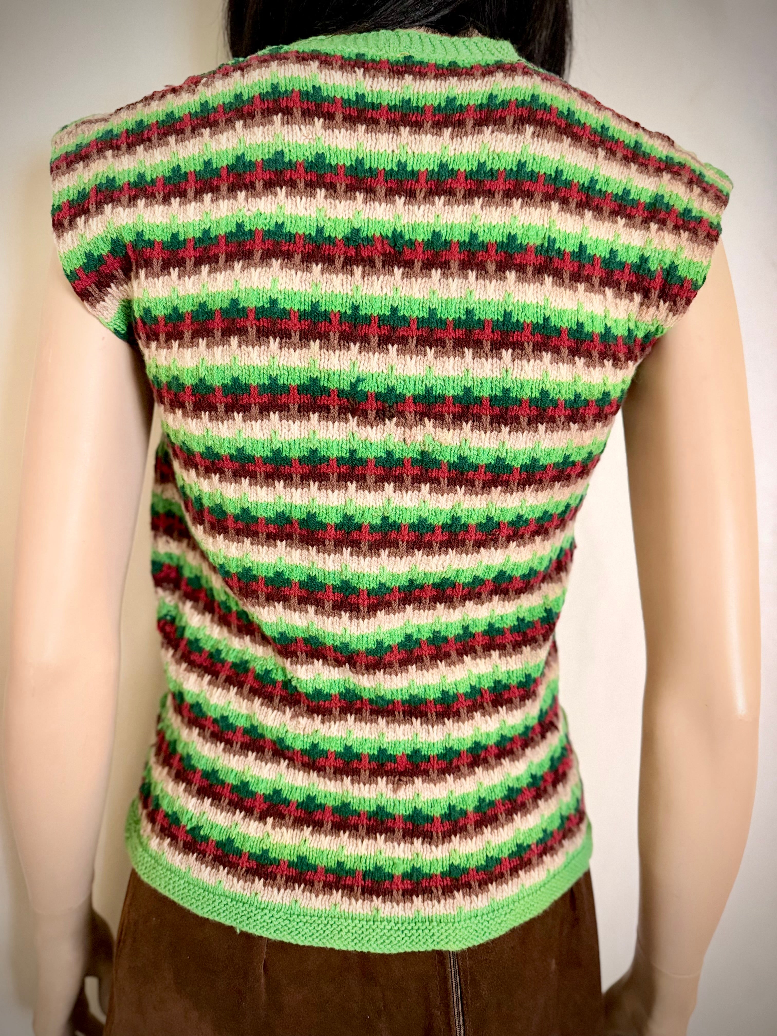 1940s-50s Hand-Knitted Wool Vest | Folk Stripe Knit