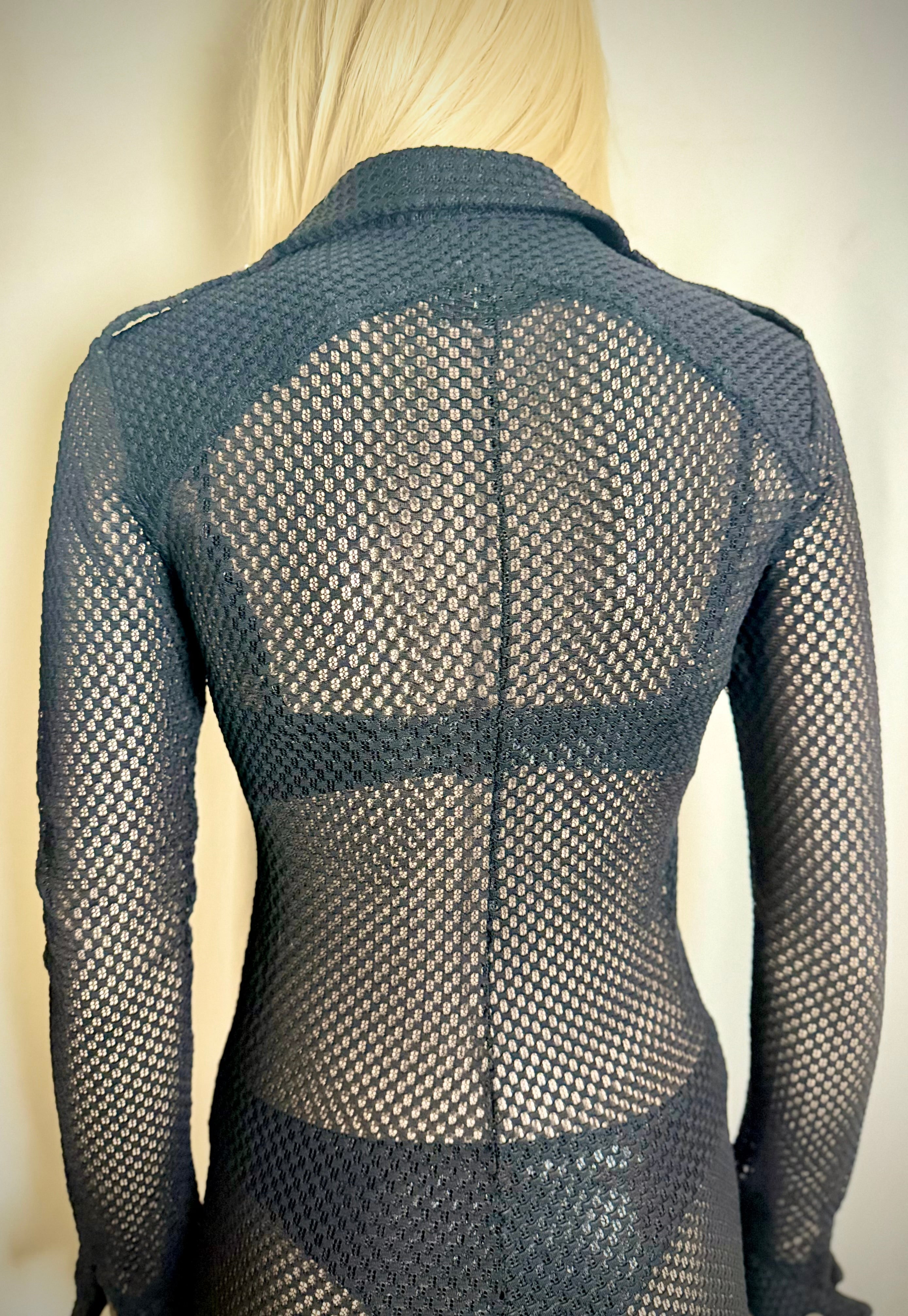 1970s Black Lace Mesh Jumpsuit With Military Details