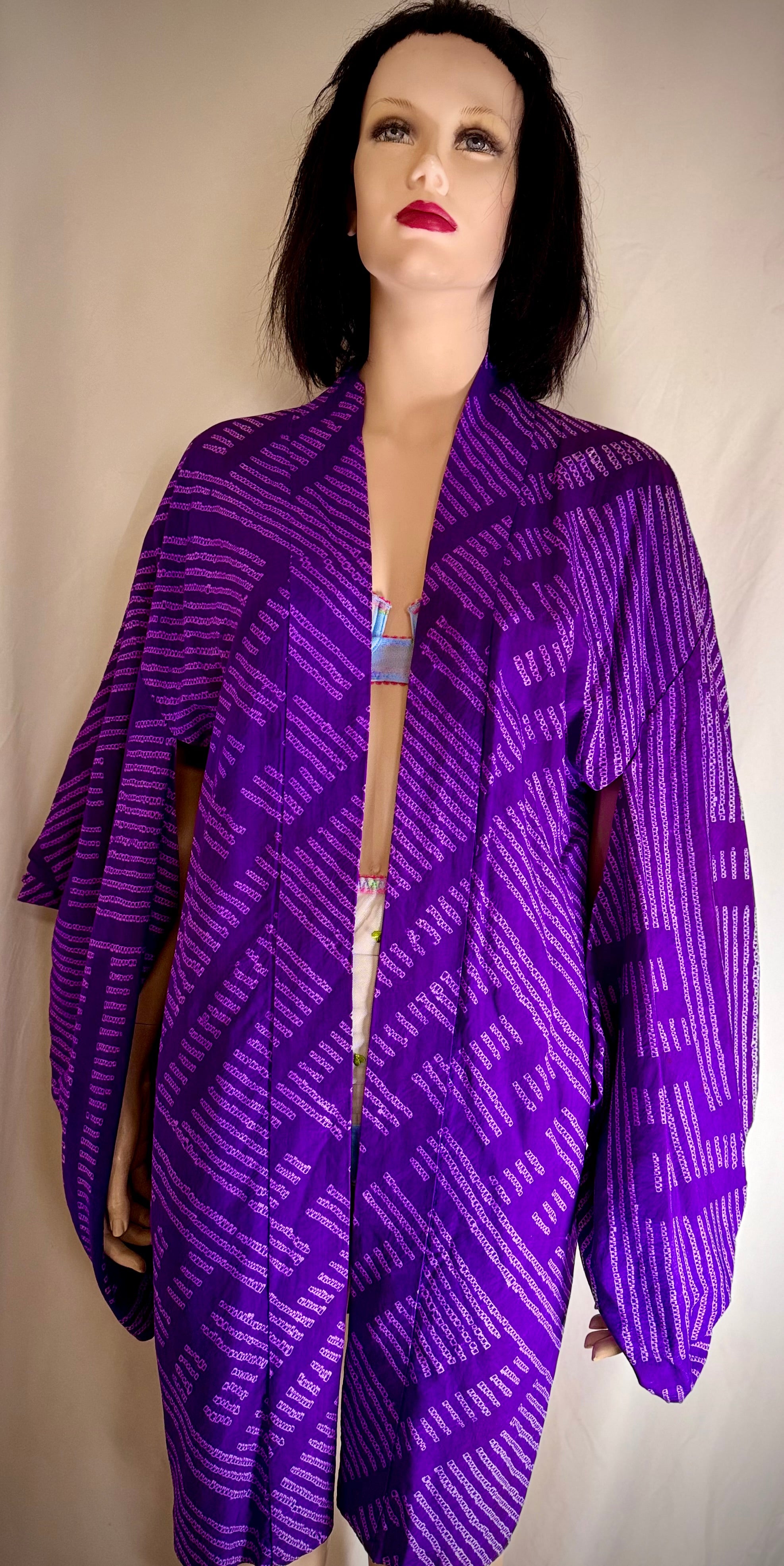 Vintage Japanese Silk Kimono - Lined and Handprinted