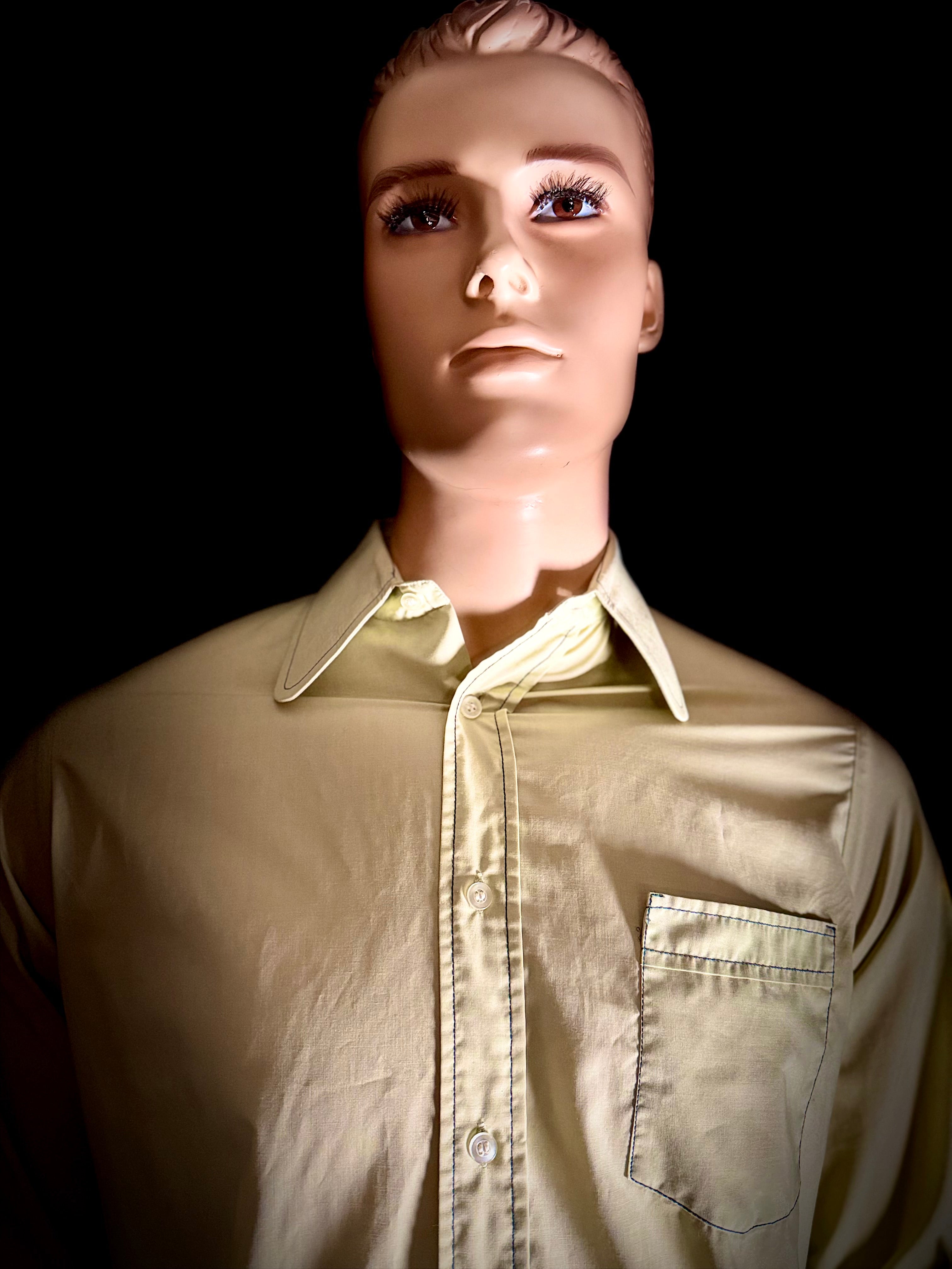 Late 1960s Pistachio Cotton Shirt with Rounded Mod Collar