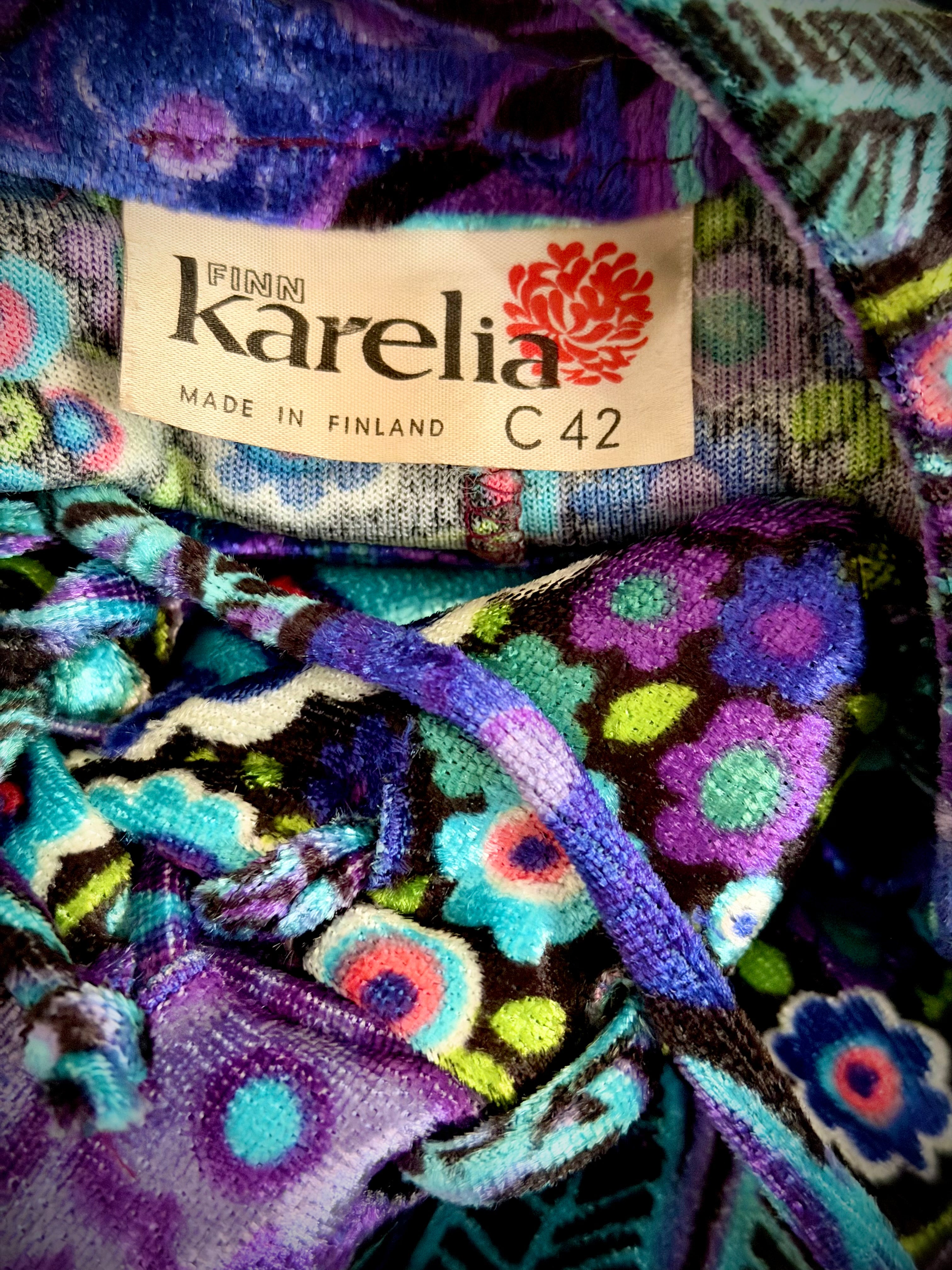 1970s Finn Karelia Psychedelic Velvet Maxi Dress | Made In Finland