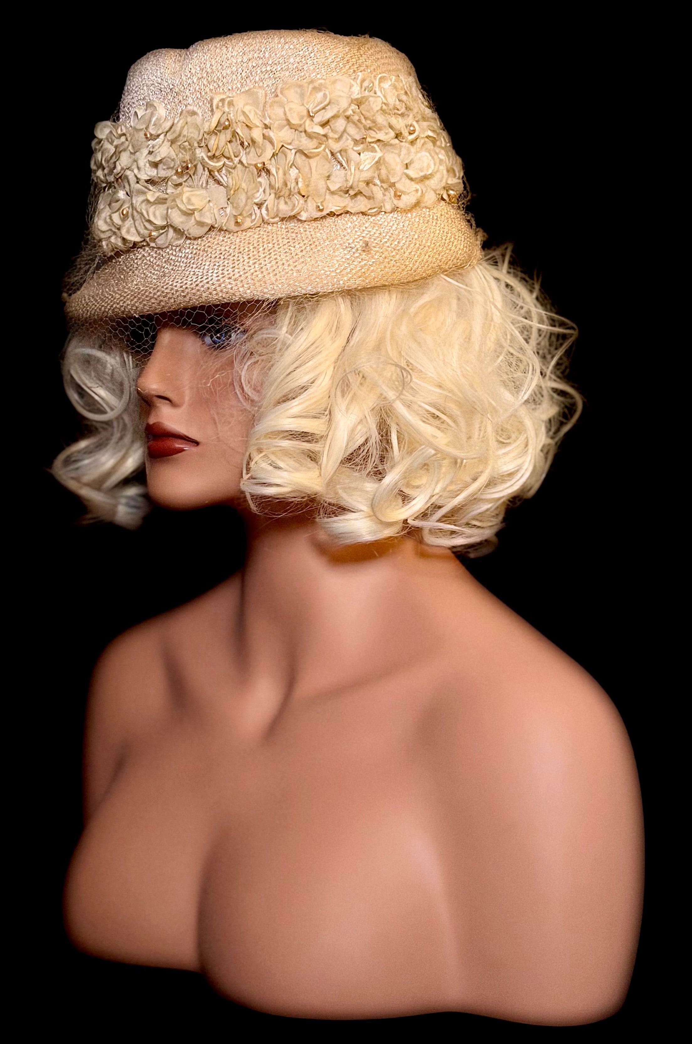 Floral Hat - 1950s Net & Bloom Trim