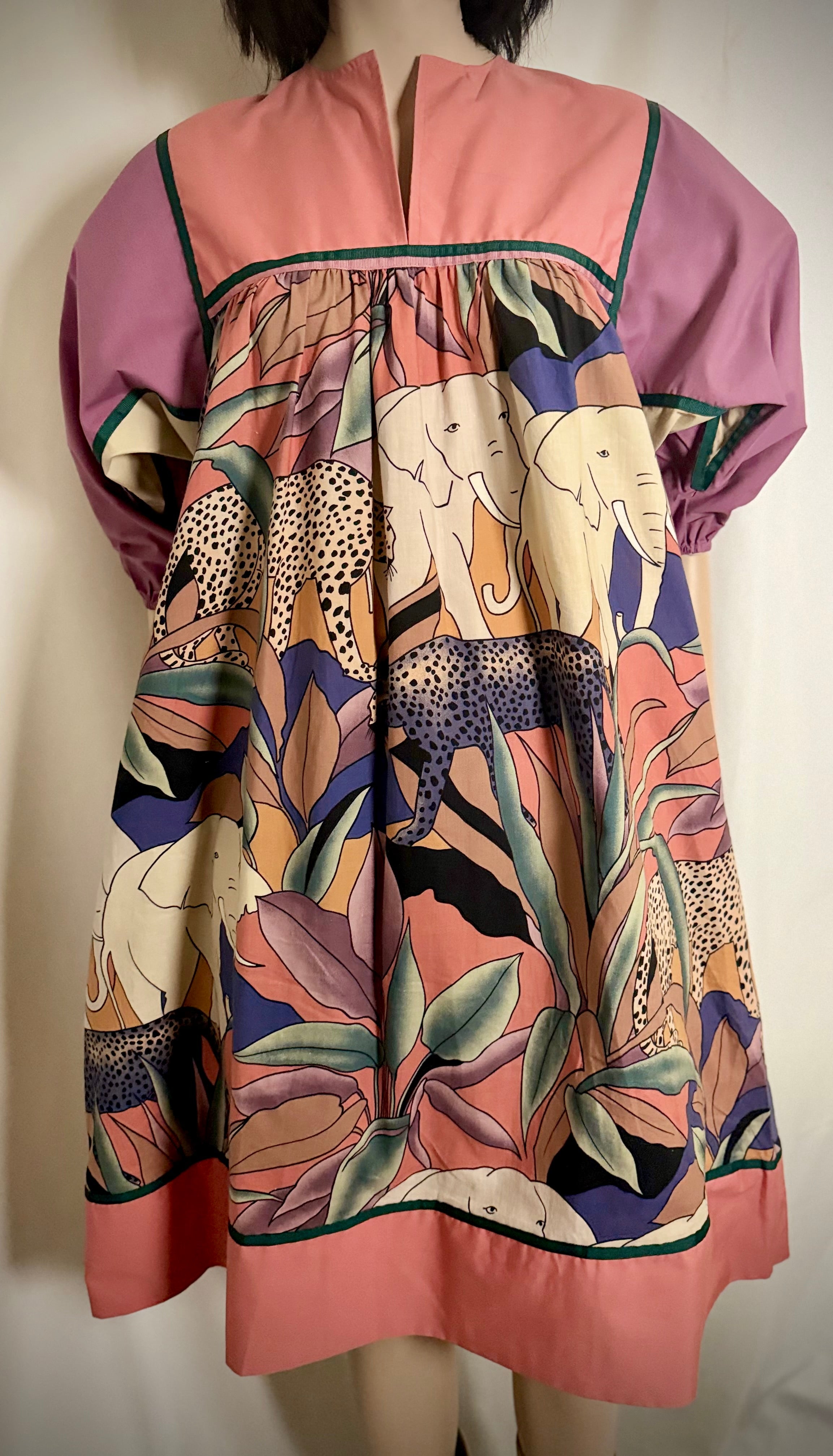 1980s Krist Gudnason California Safari Print Cotton Dress