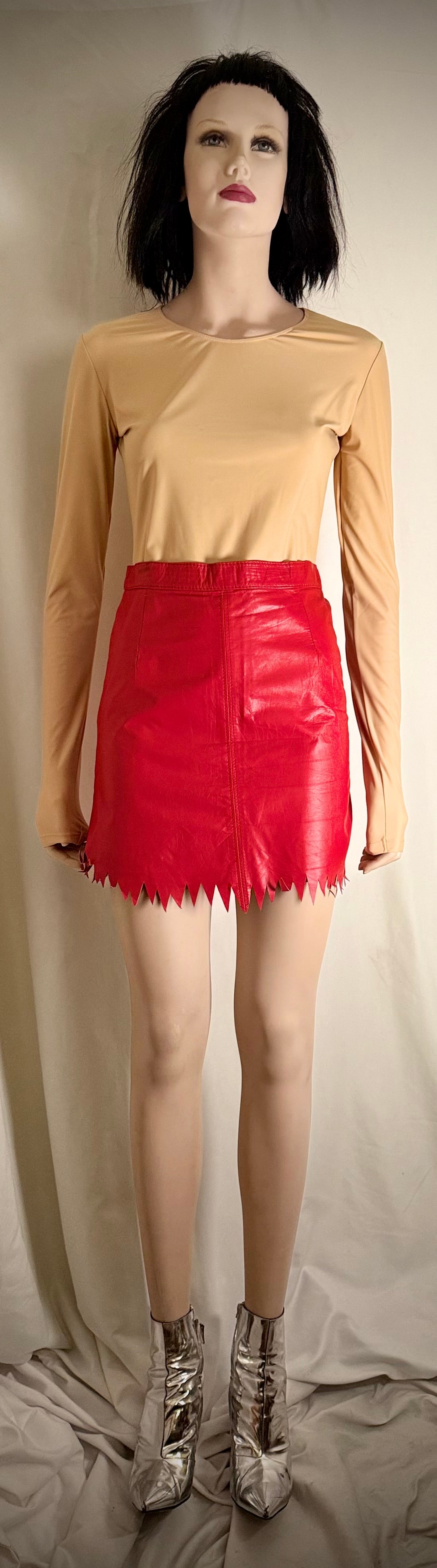 1980s Toff London Red Leather
Jagged Hem Mini Skirt