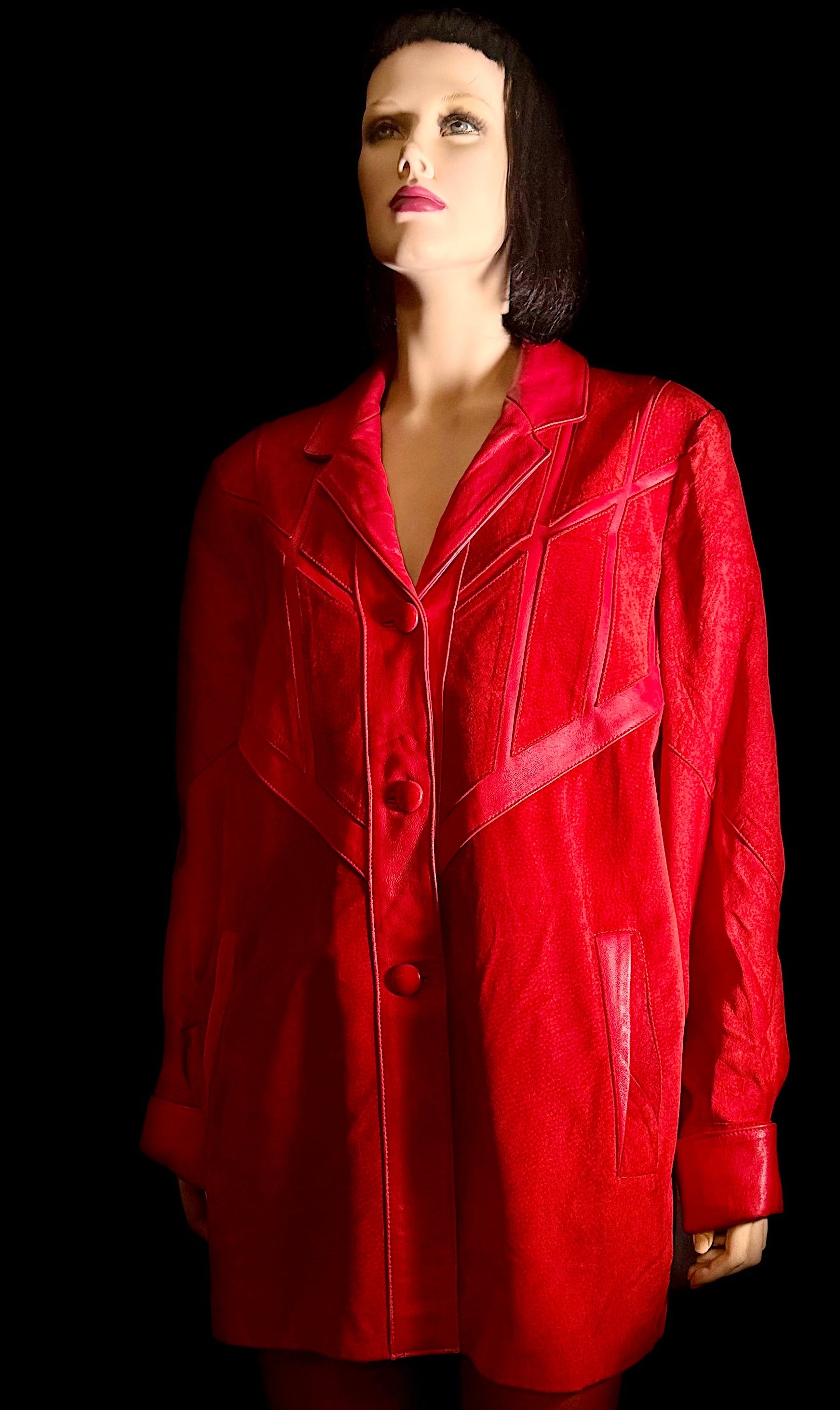 Vintage Late 80s/Early 90s Red Sheepskin Suede and Leather Panelled Jacket