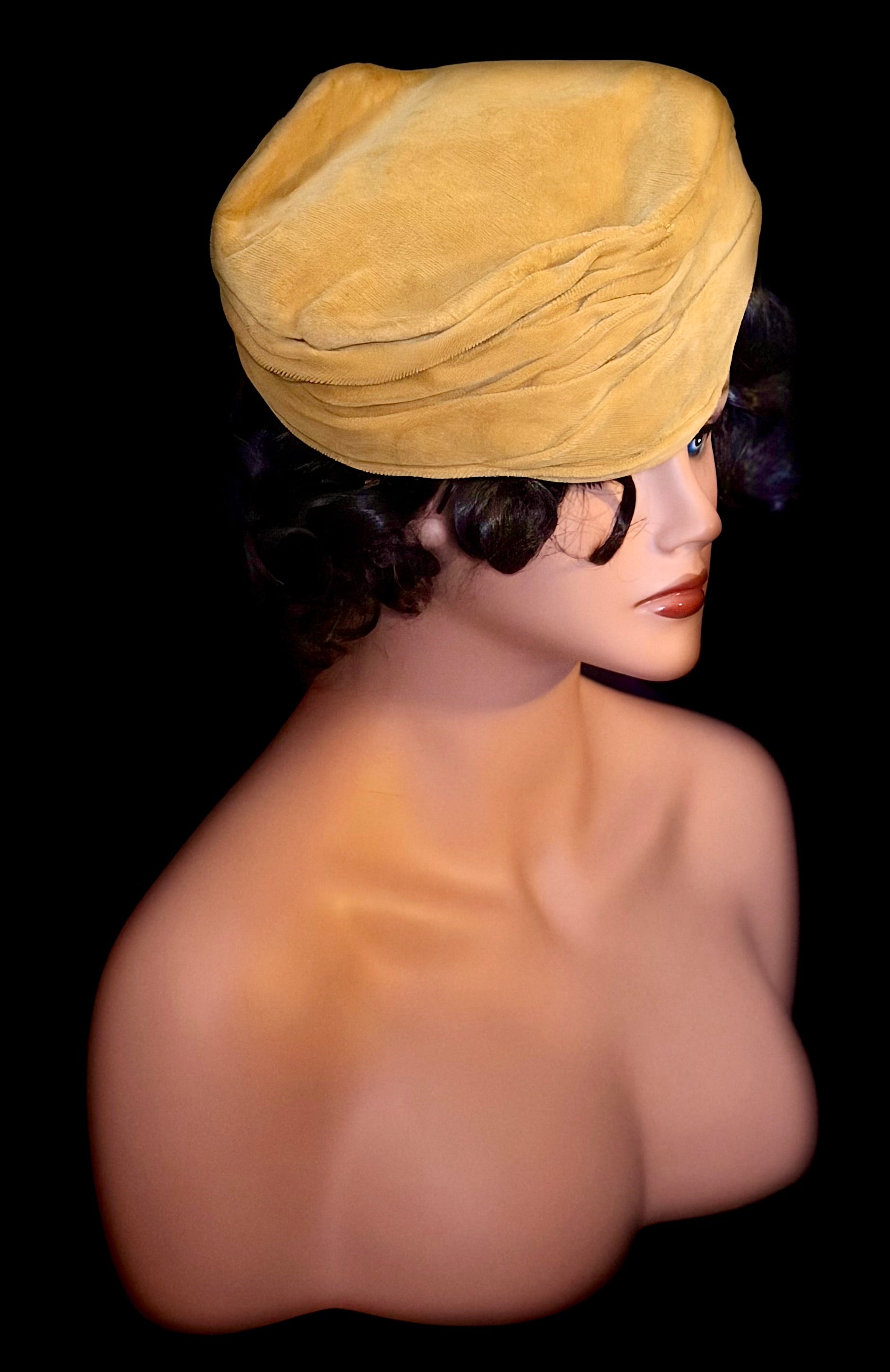 Vintage Draped Mustard Hat