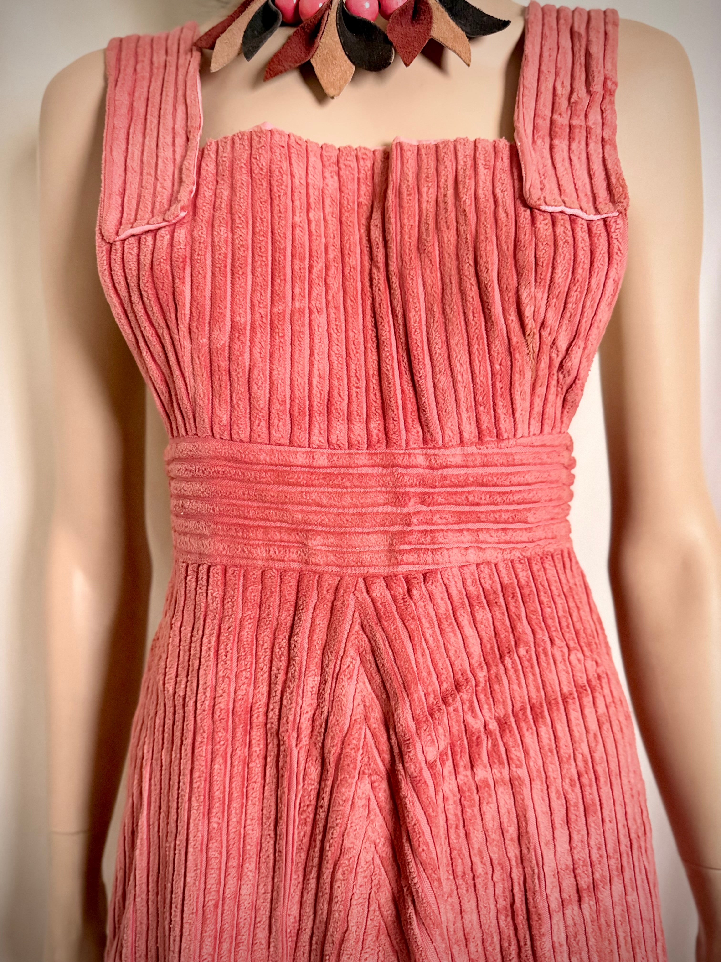 1970s Pink Velvet Corduroy Prairie Dress