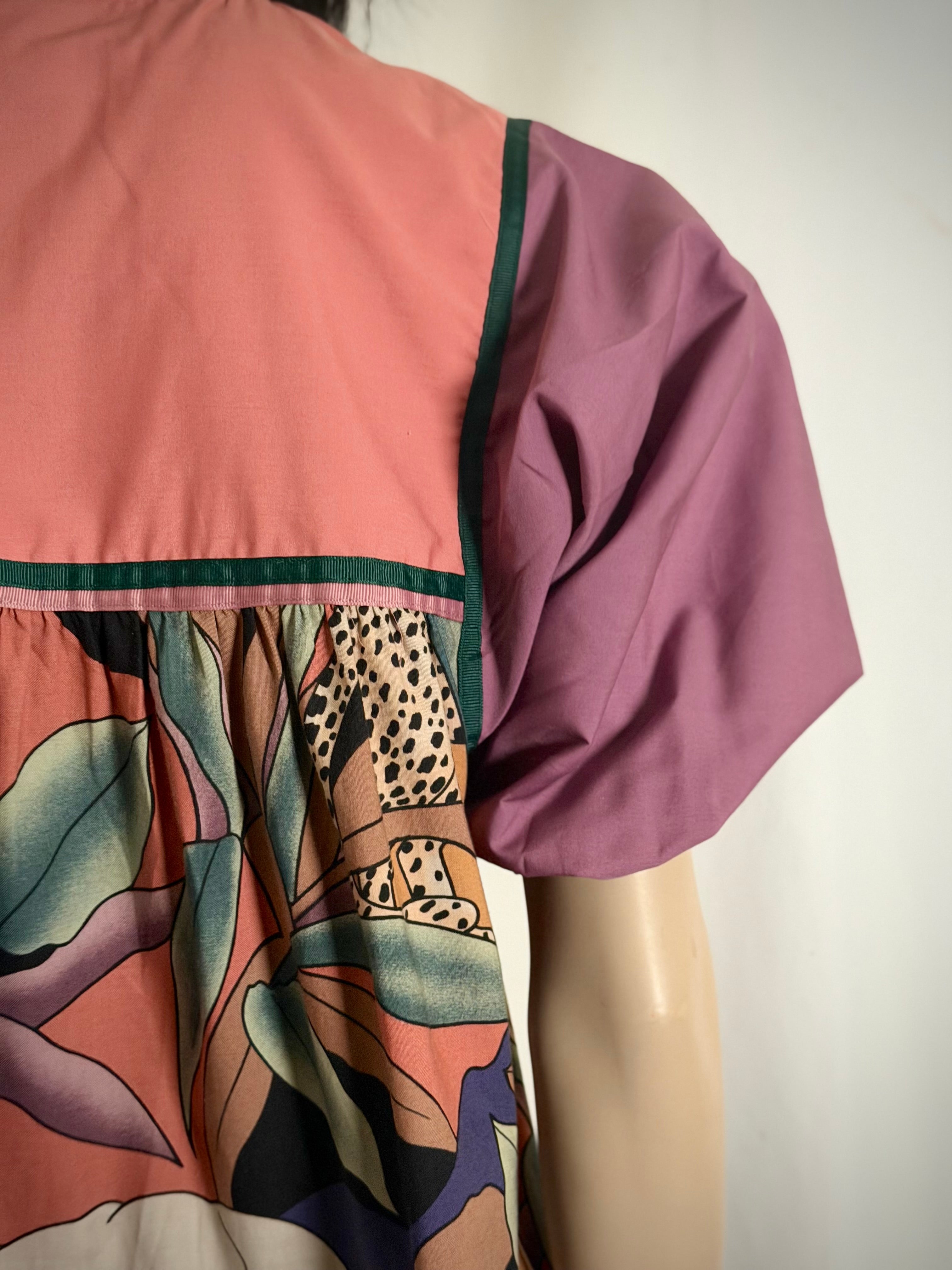 1980s Krist Gudnason California Safari Print Cotton Dress