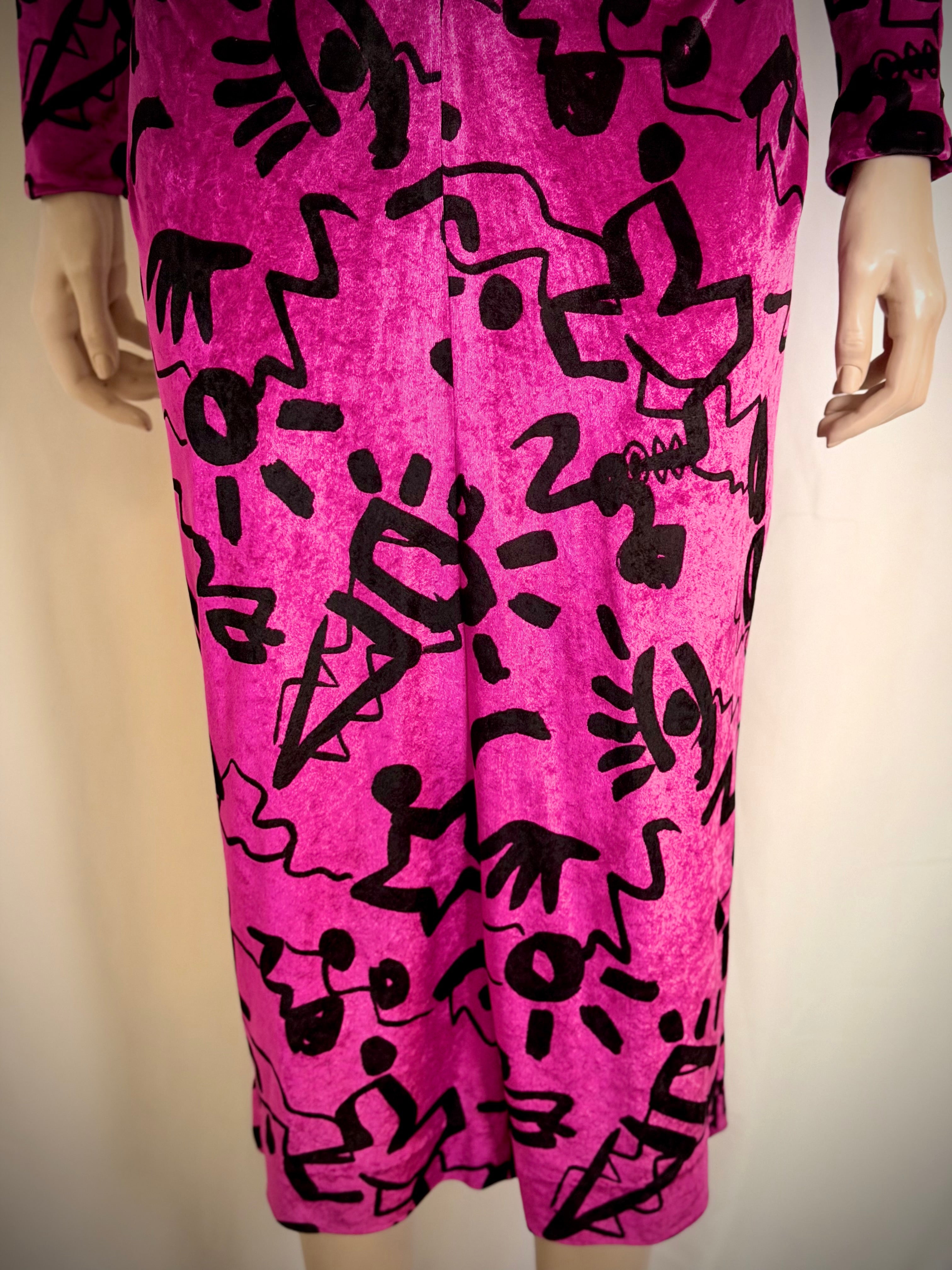 Nicole Miller Vintage Fuchsia Velvet Graphic Print Dress