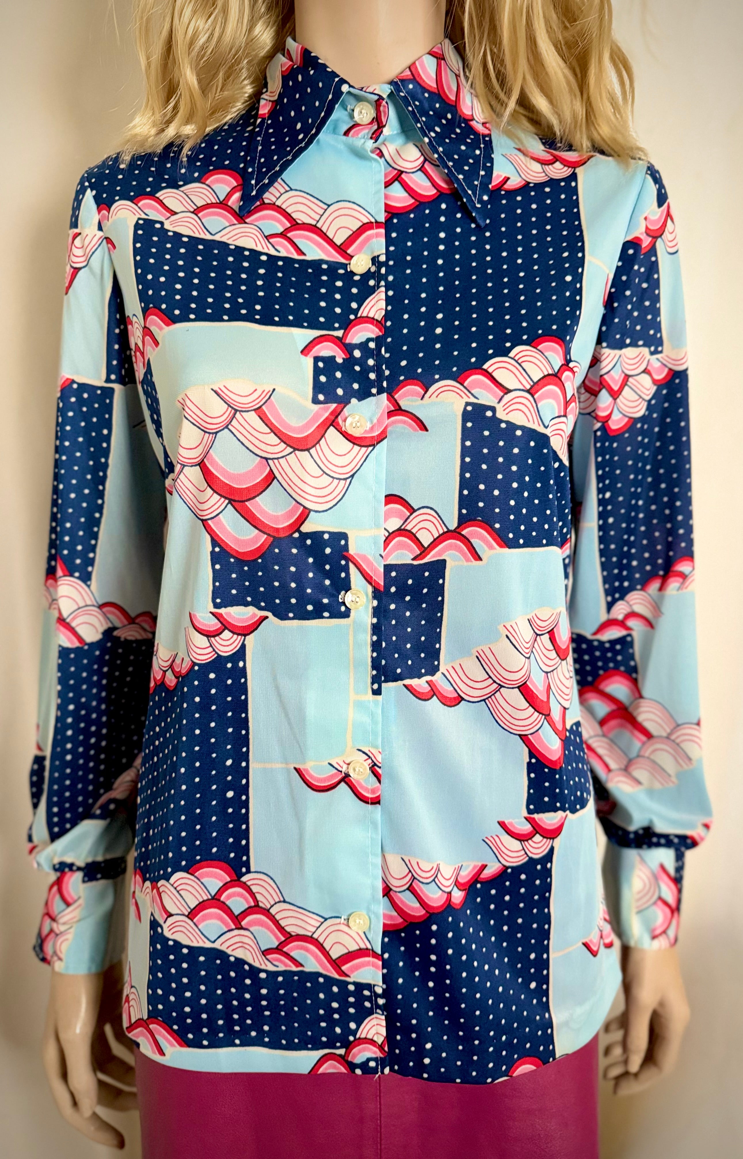 Vintage 70s Graphic Wave Print Shirt