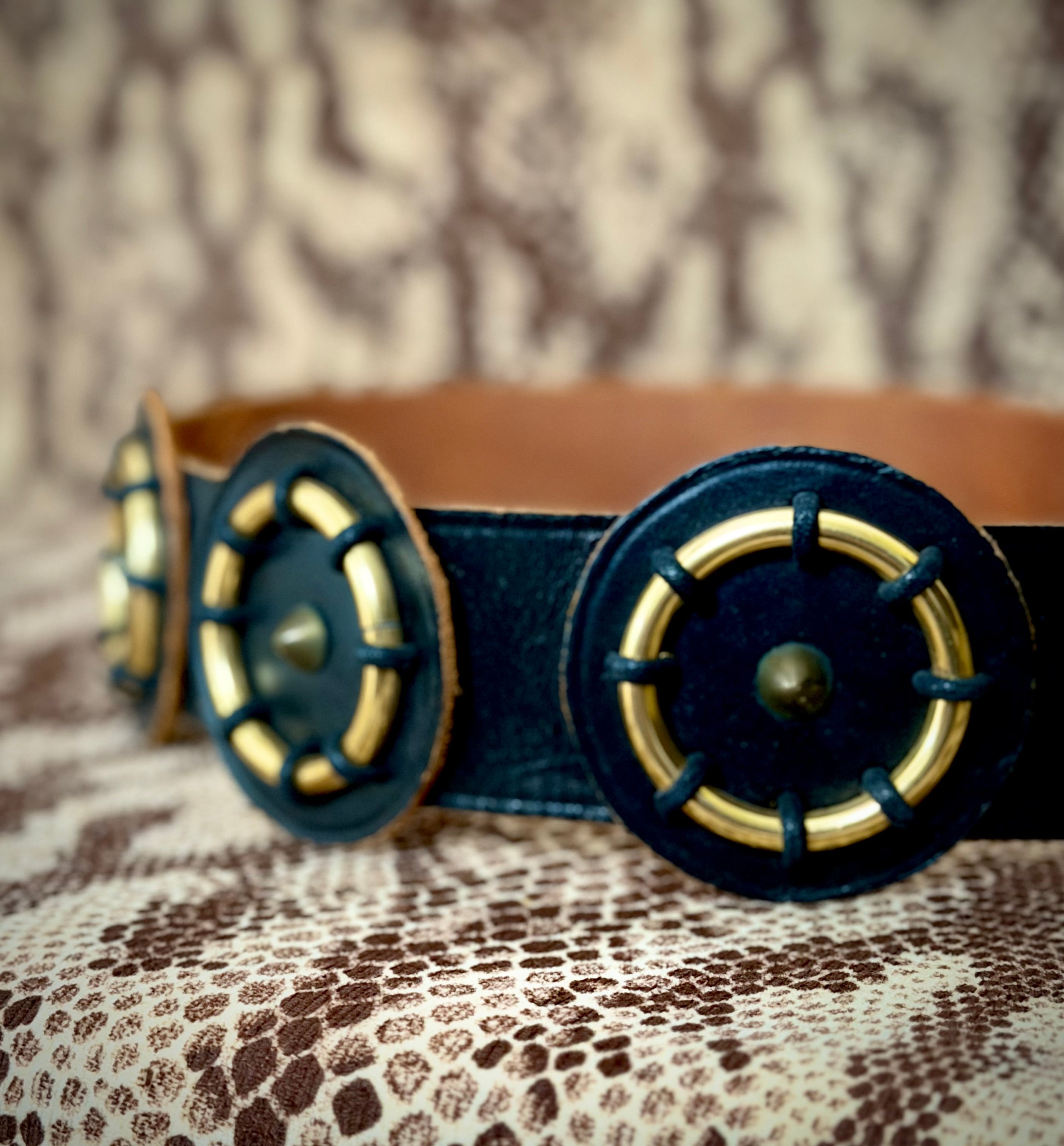 Late 1970s Deep Brown Studded Leather Concho Belt