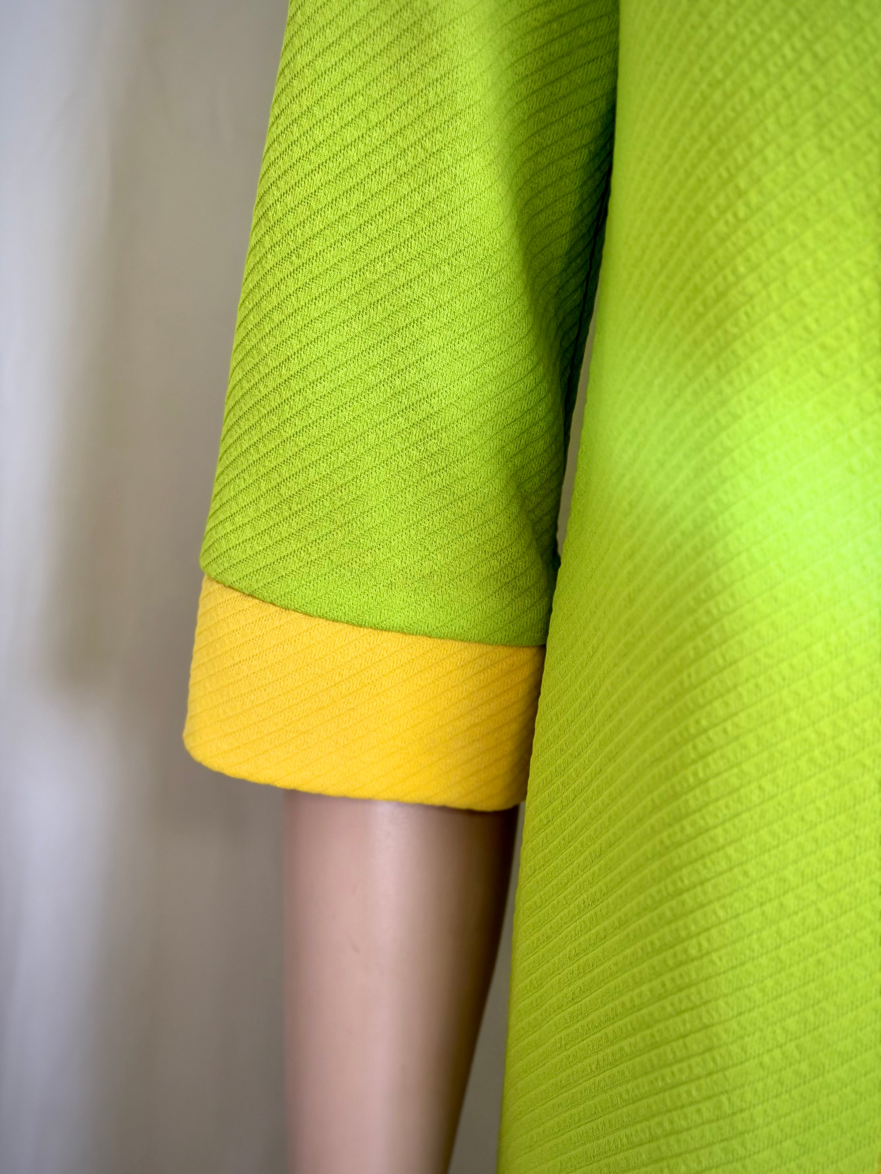 1960s Mod Graphic Stripe Shift Dress - Lime, Yellow and Tangerine