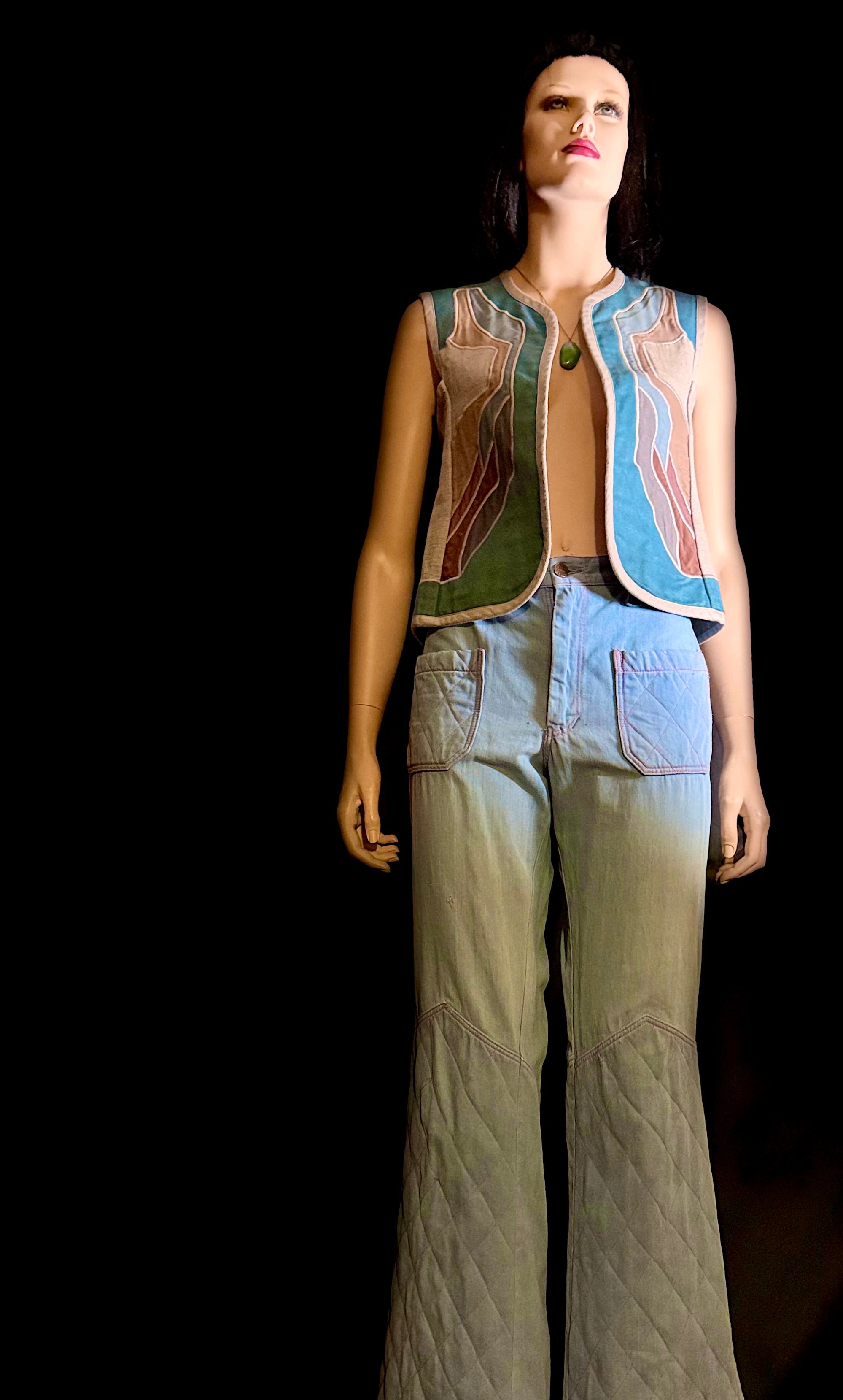 Vintage 70s Keyman Quilted Flares - Light Blue Denim