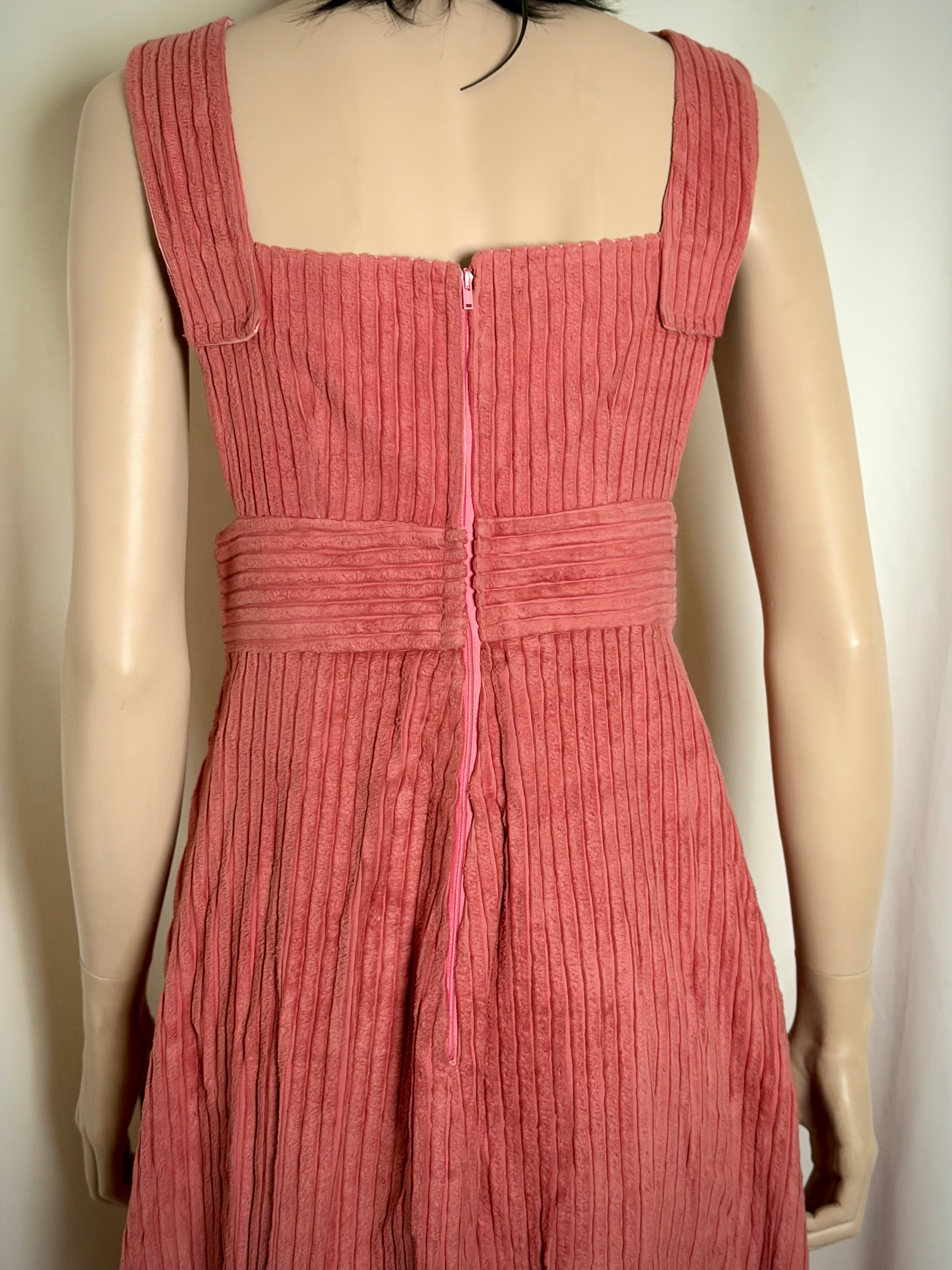 1970s Pink Velvet Corduroy Prairie Dress