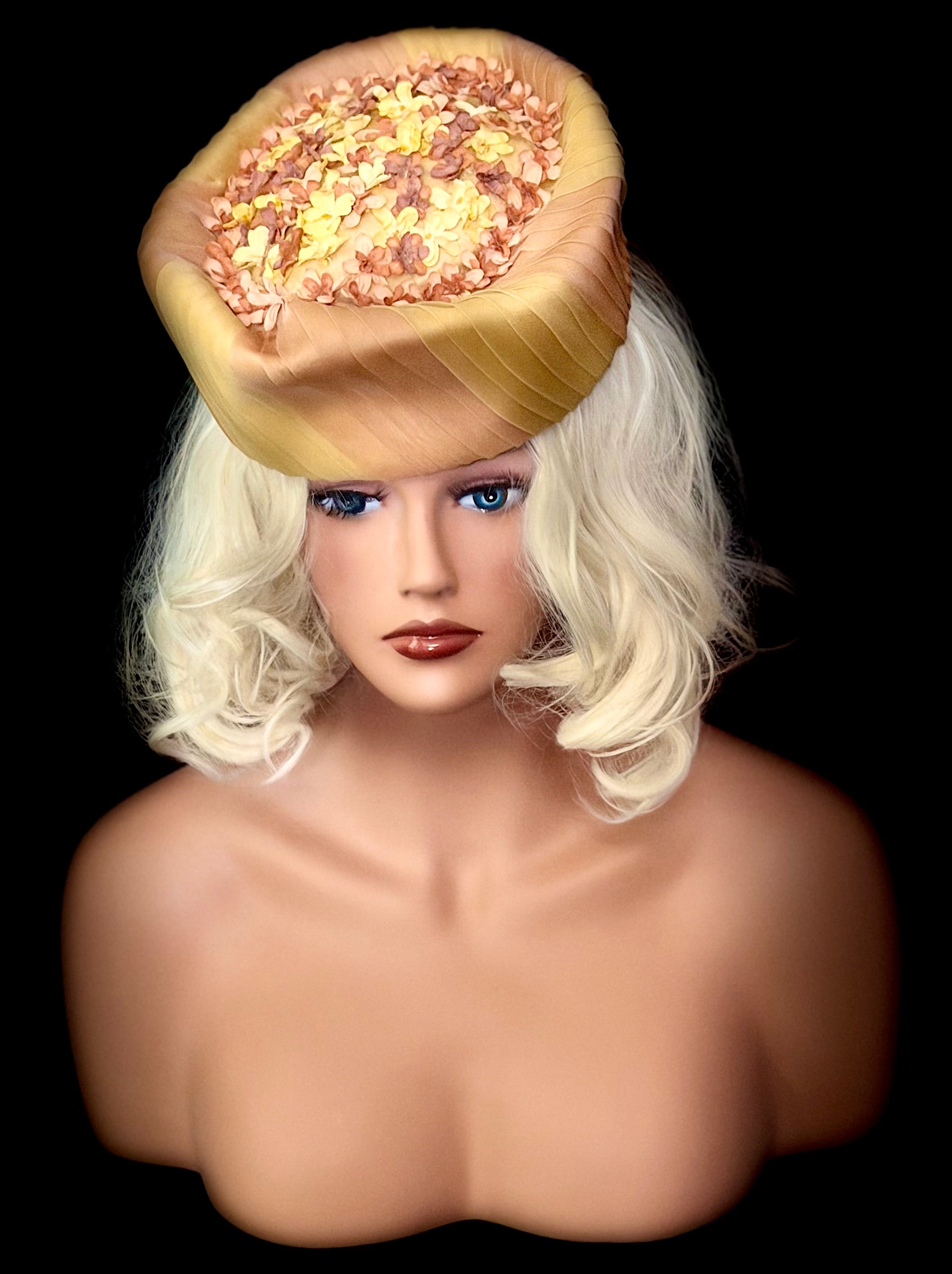 1960s Couture Silk Floral Pillbox Hat
