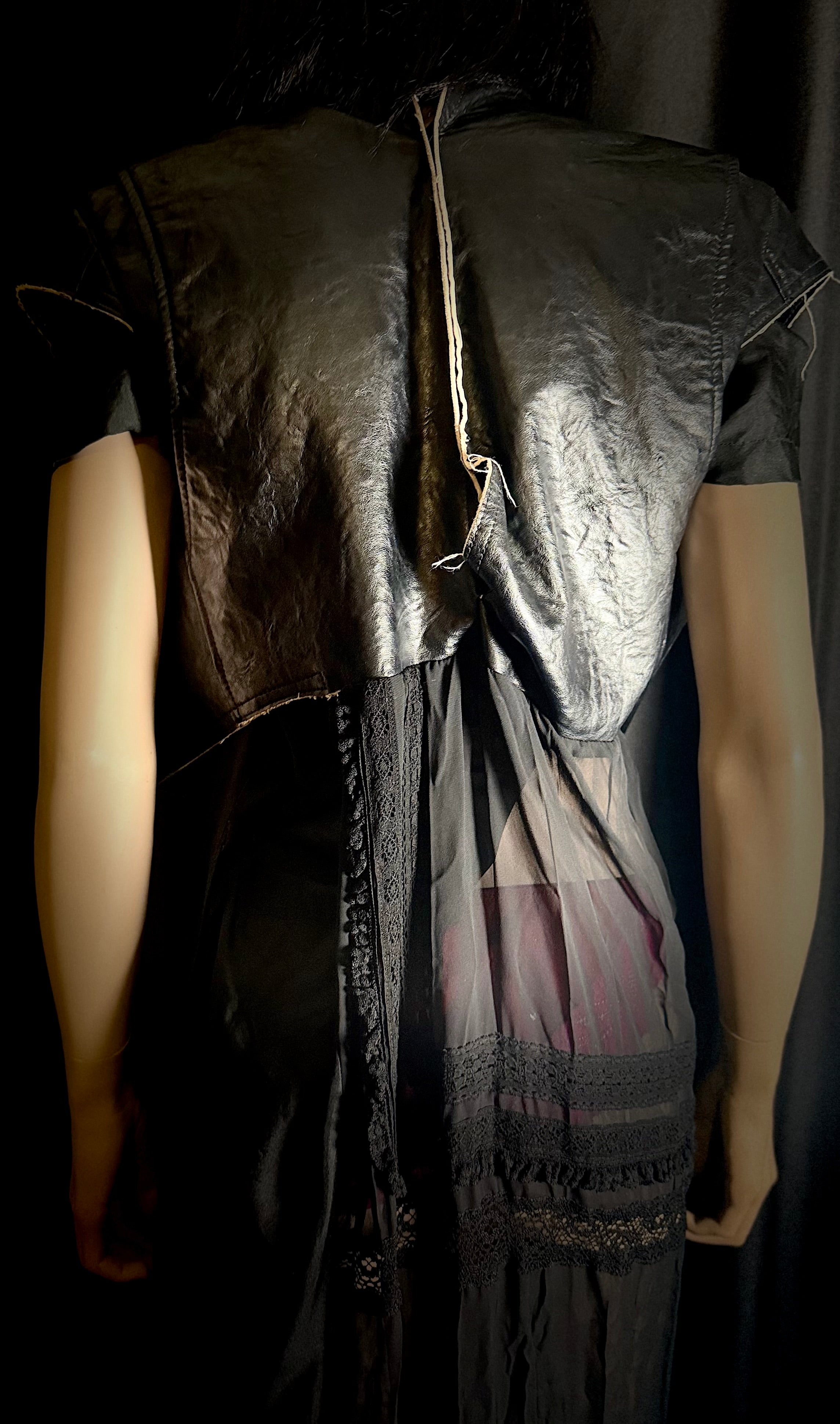 Junya Watanabe Comme des Garçons Deconstructed Patchwork Dress - Avant-Garde Sheer Overlay - Made in Japan - Size S