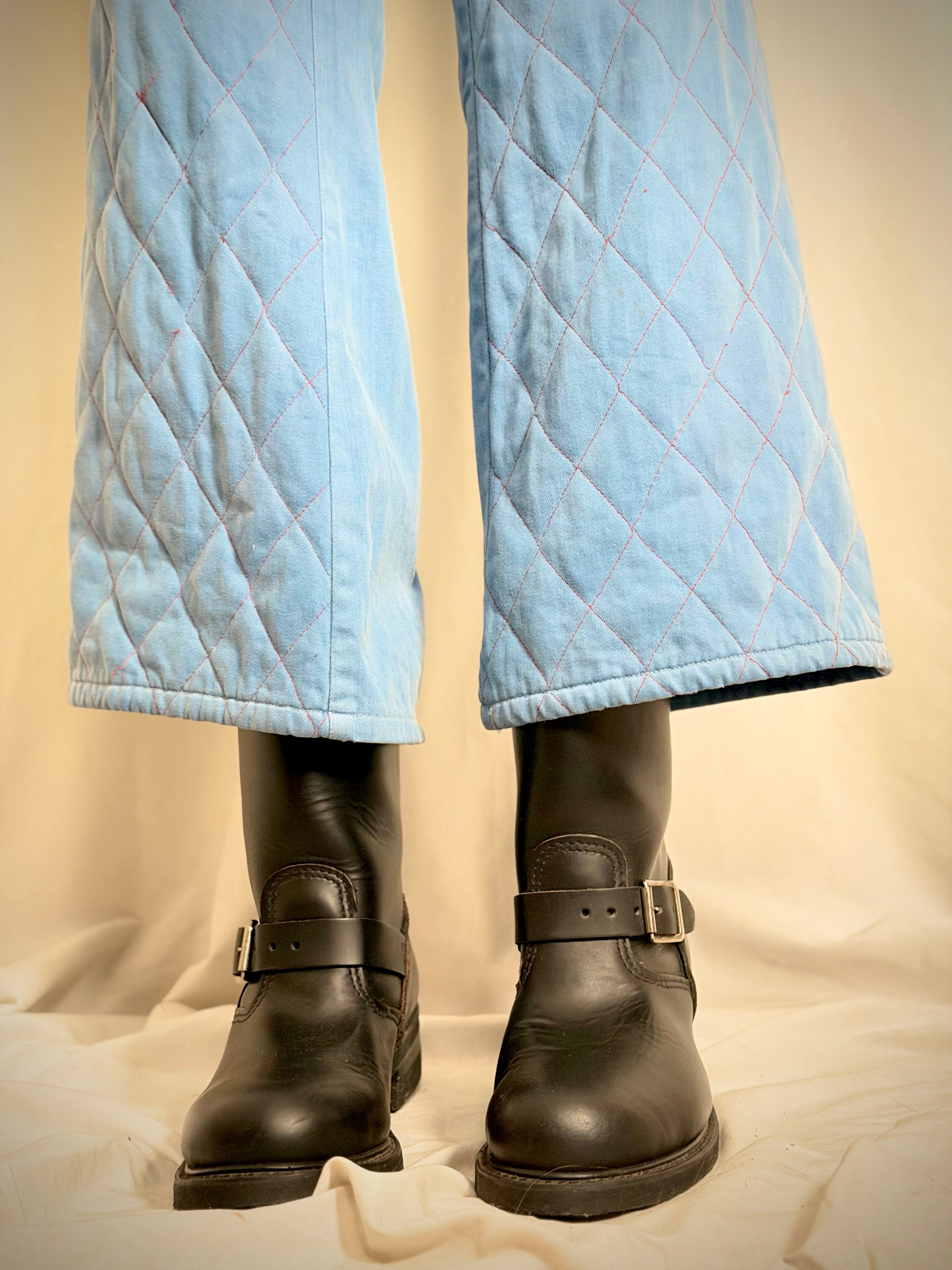 Vintage 70s Keyman Quilted Flares - Light Blue Denim