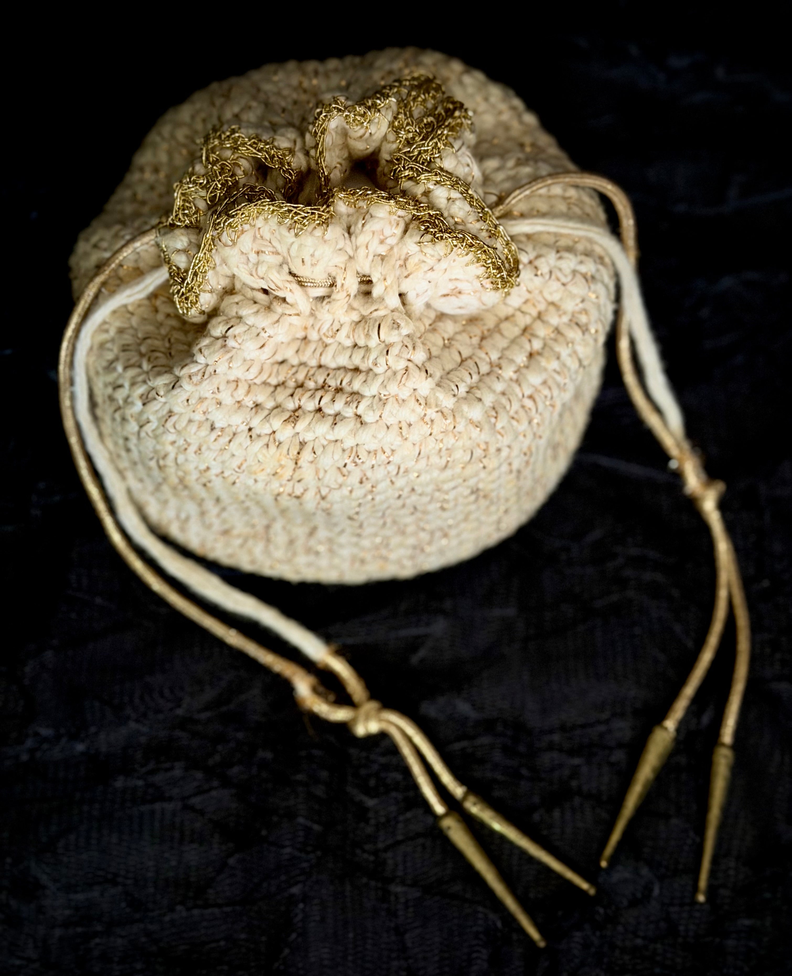 Evening Pouch - 1960s Gold-Thread Crochet Bag