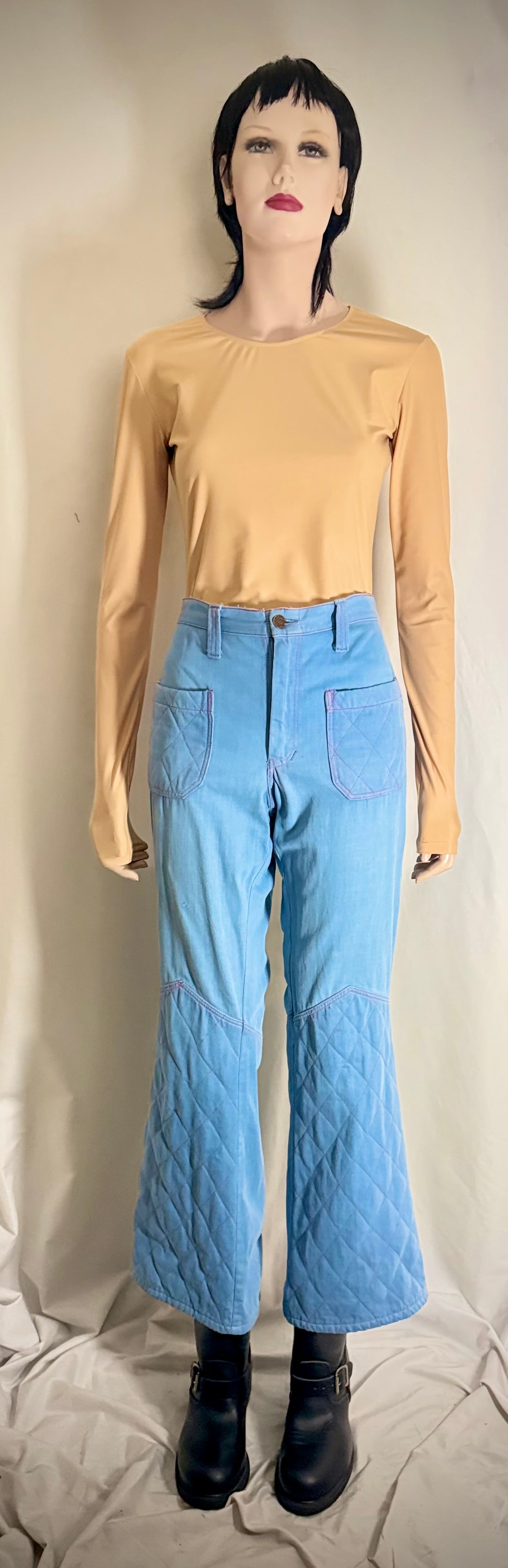 Vintage 70s Keyman Quilted Flares - Light Blue Denim