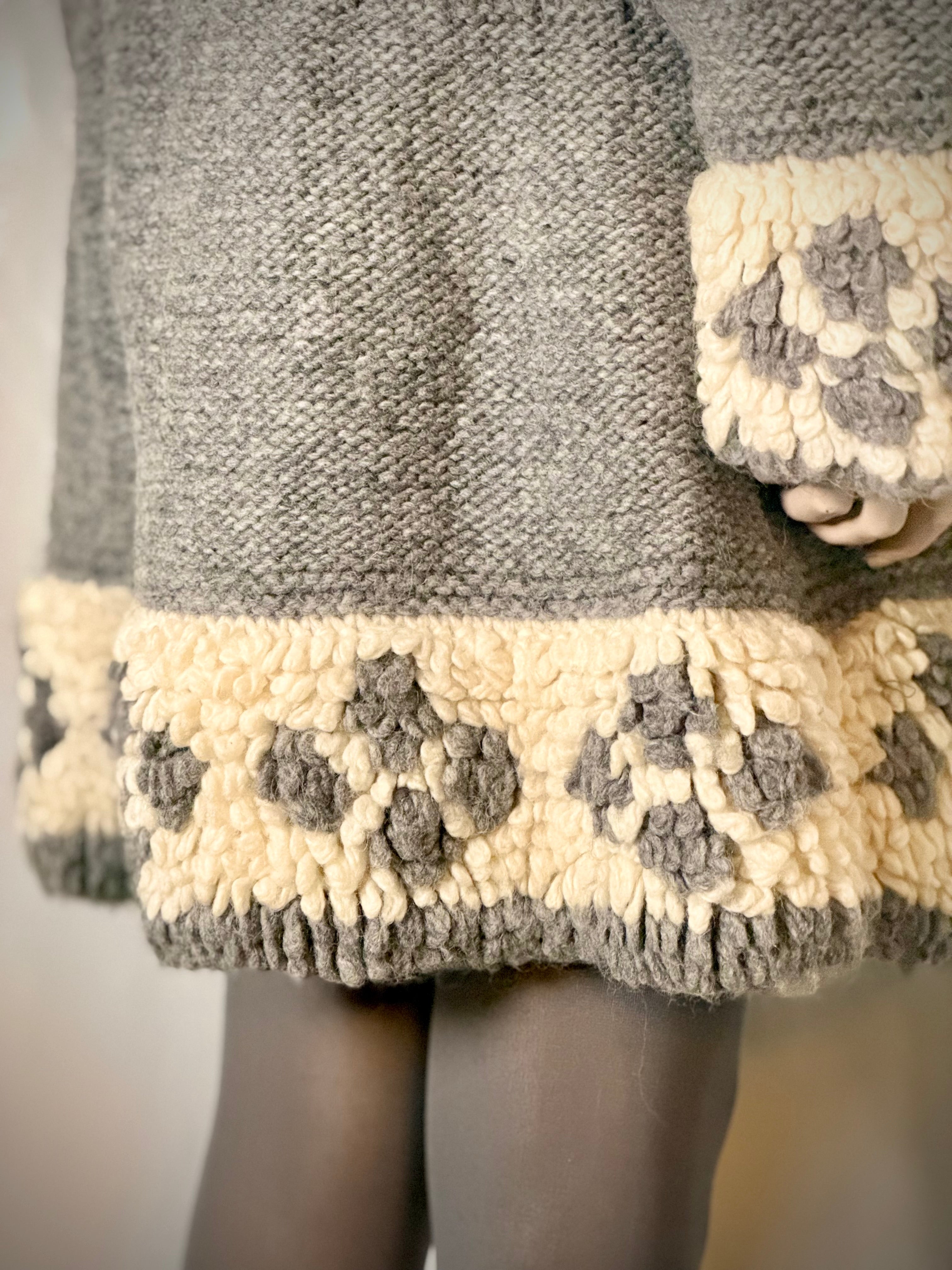 1970s Hand Knitted Nordic Wool Cardigan With Leather Belt