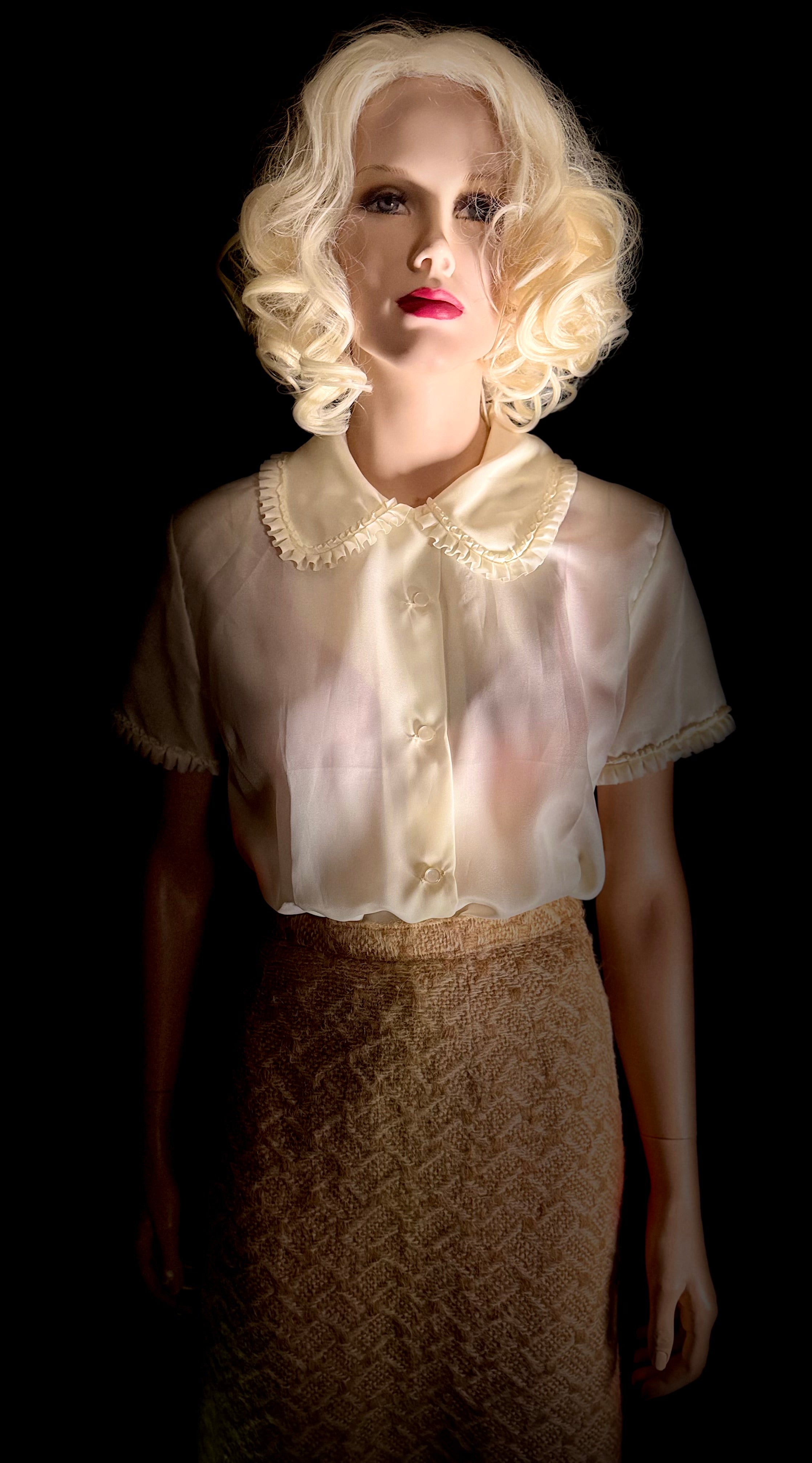 1960s Sheer Ivory Ruffled Blouse