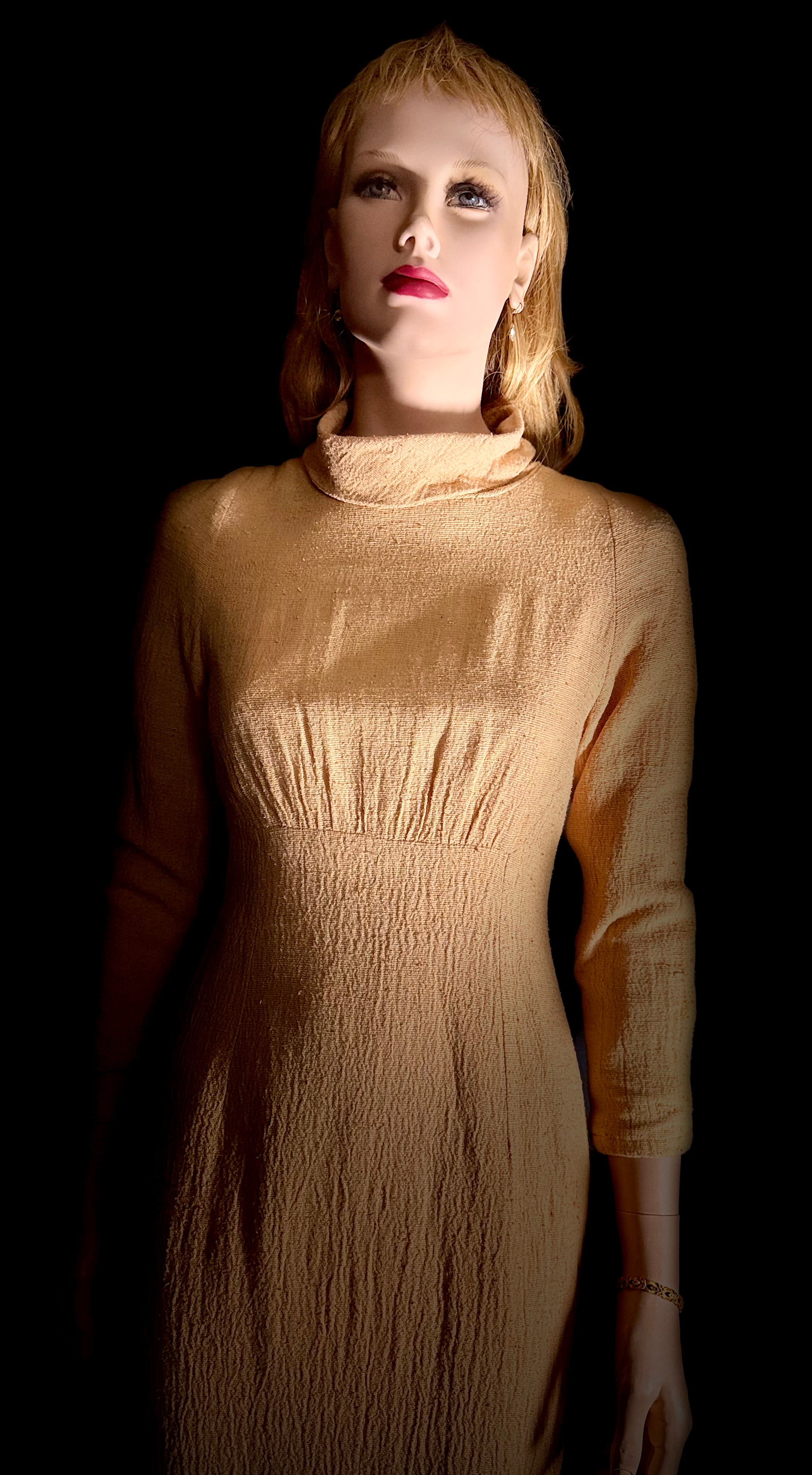 1960s Berlin Raw Silk Midi Dress - Textured Weave
