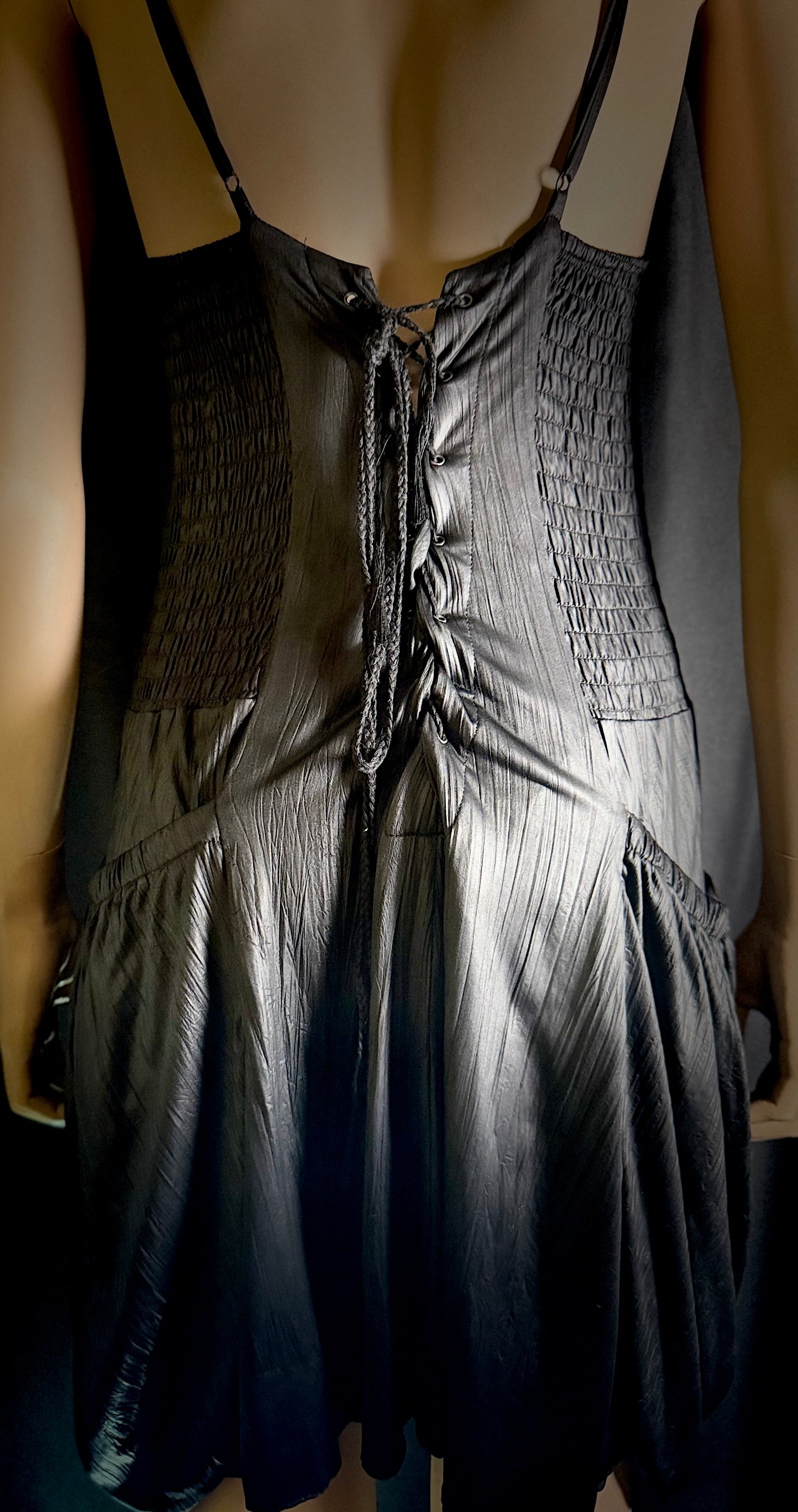 Vintage Ksubi Black Zip-Front Dress with Crinkle Finish