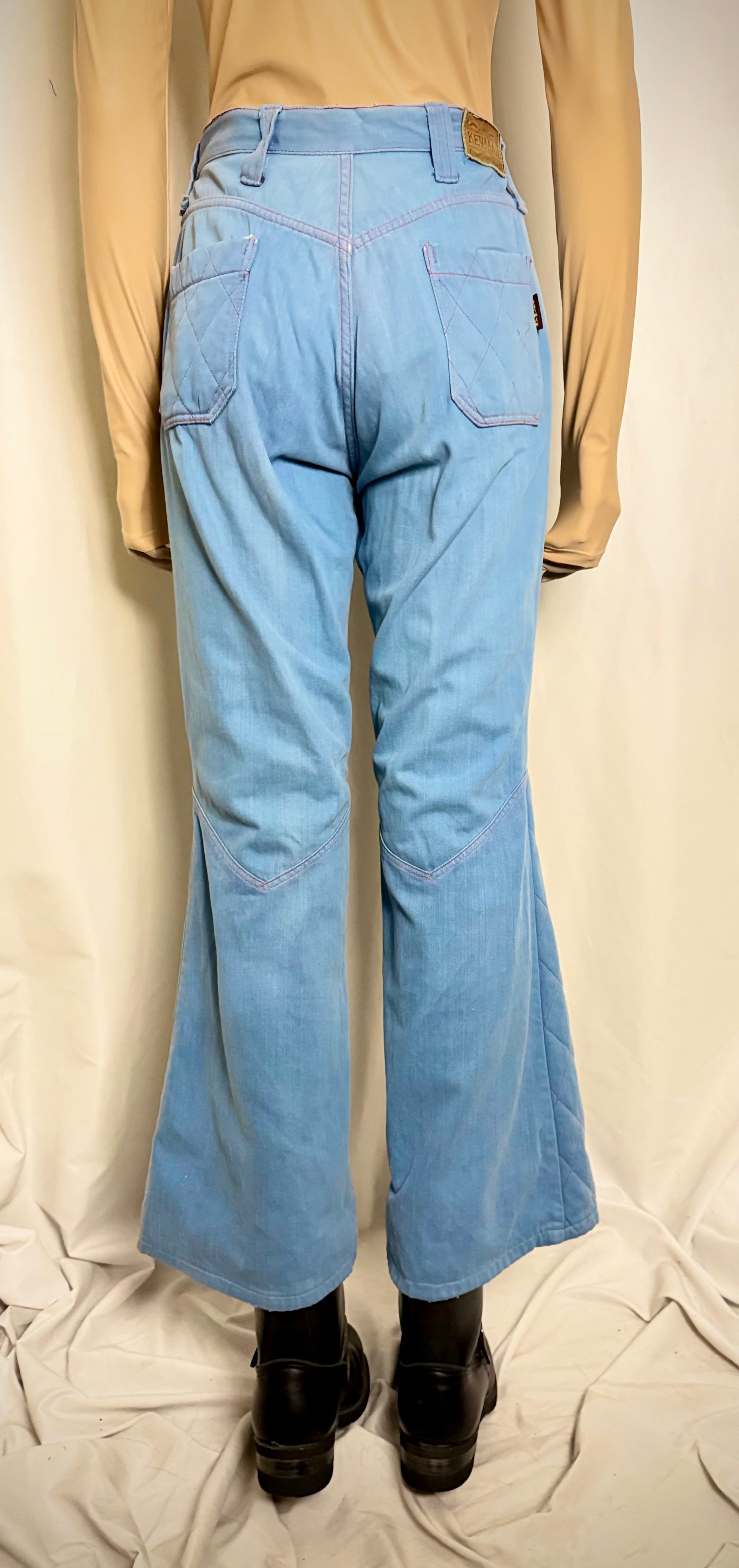 Vintage 70s Keyman Quilted Flares - Light Blue Denim