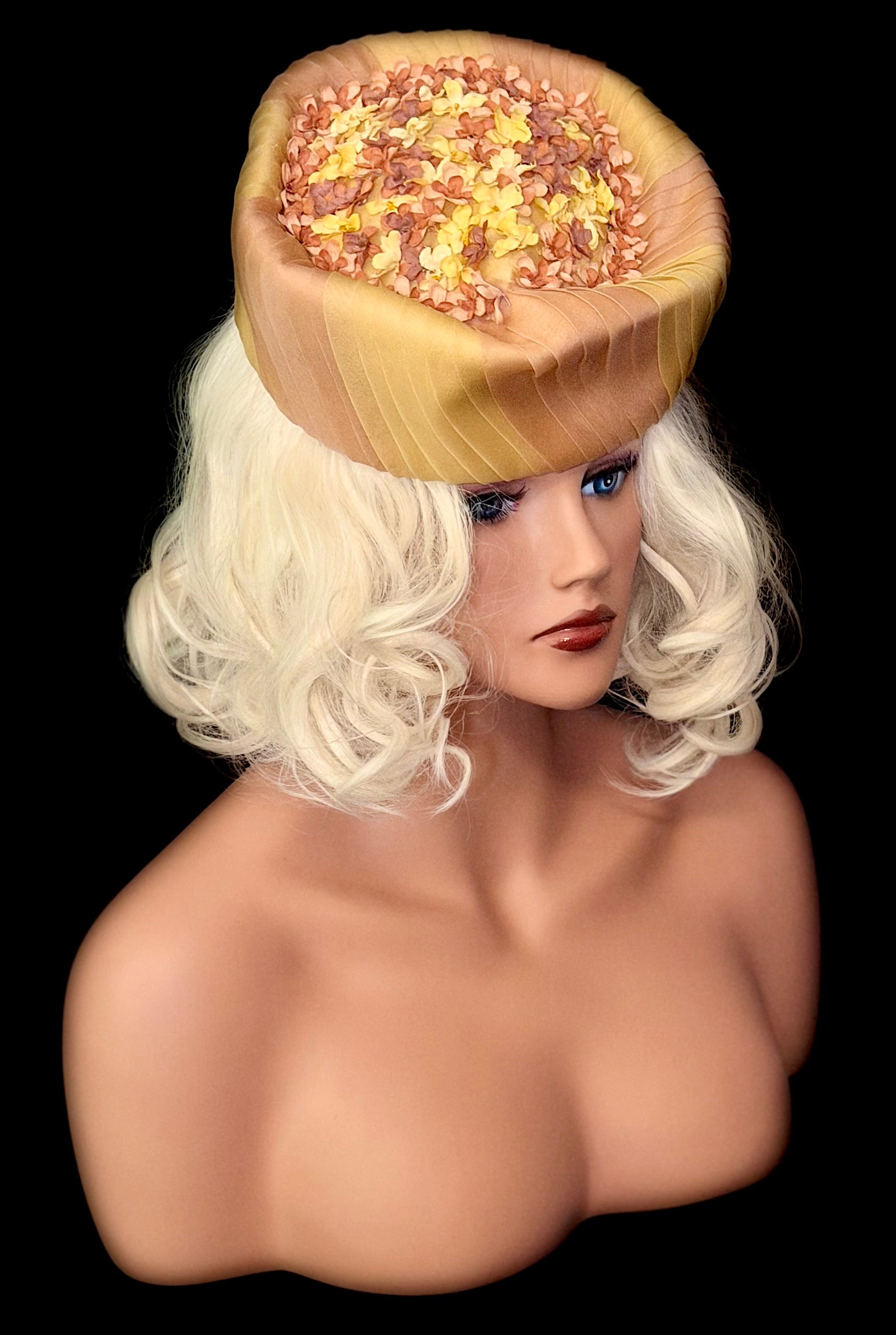 1960s Couture Silk Floral Pillbox Hat