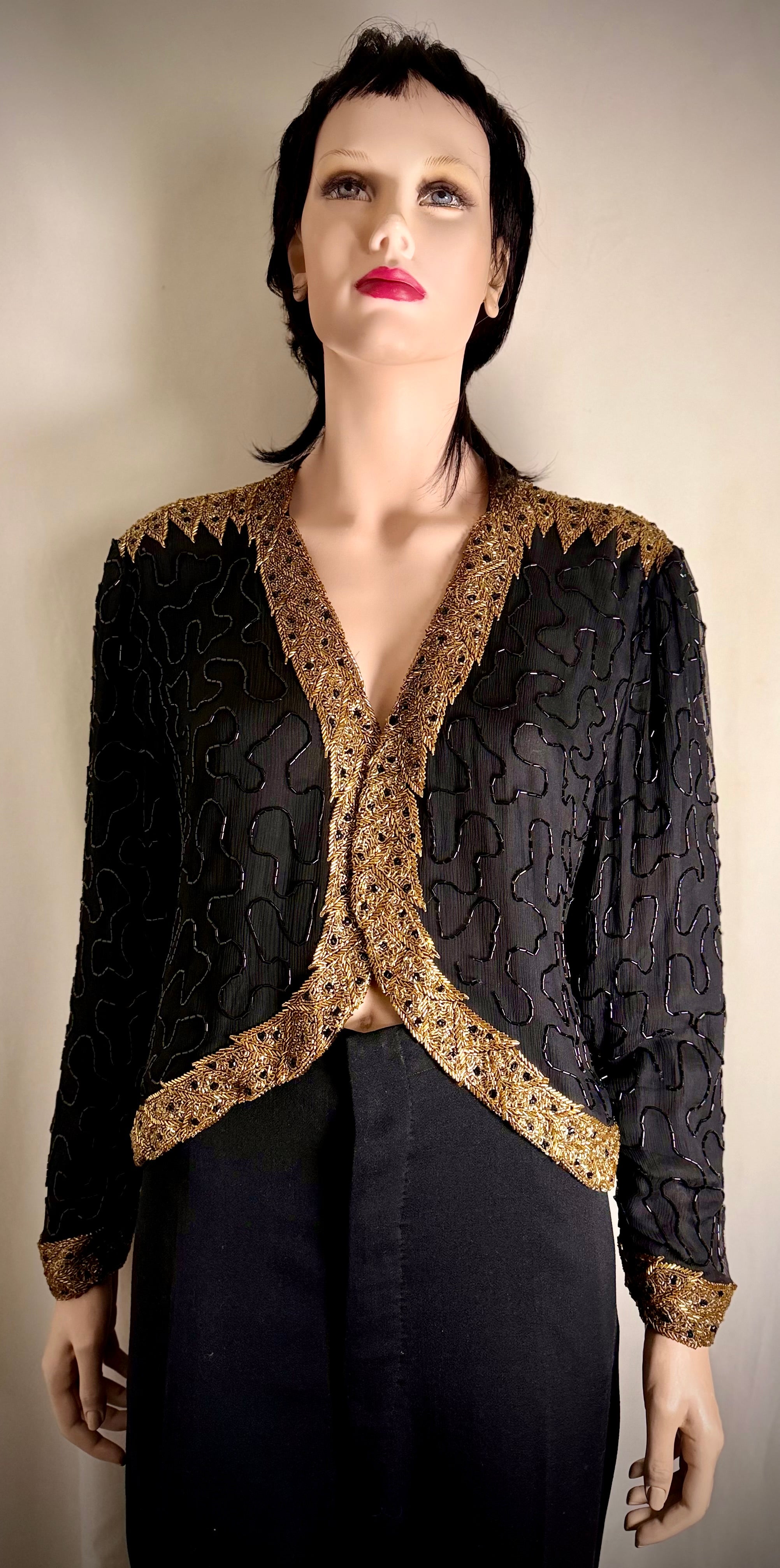 Hand-Embroidered Black & Gold Evening Jacket - One-of-a-Kind Luxe Vintage