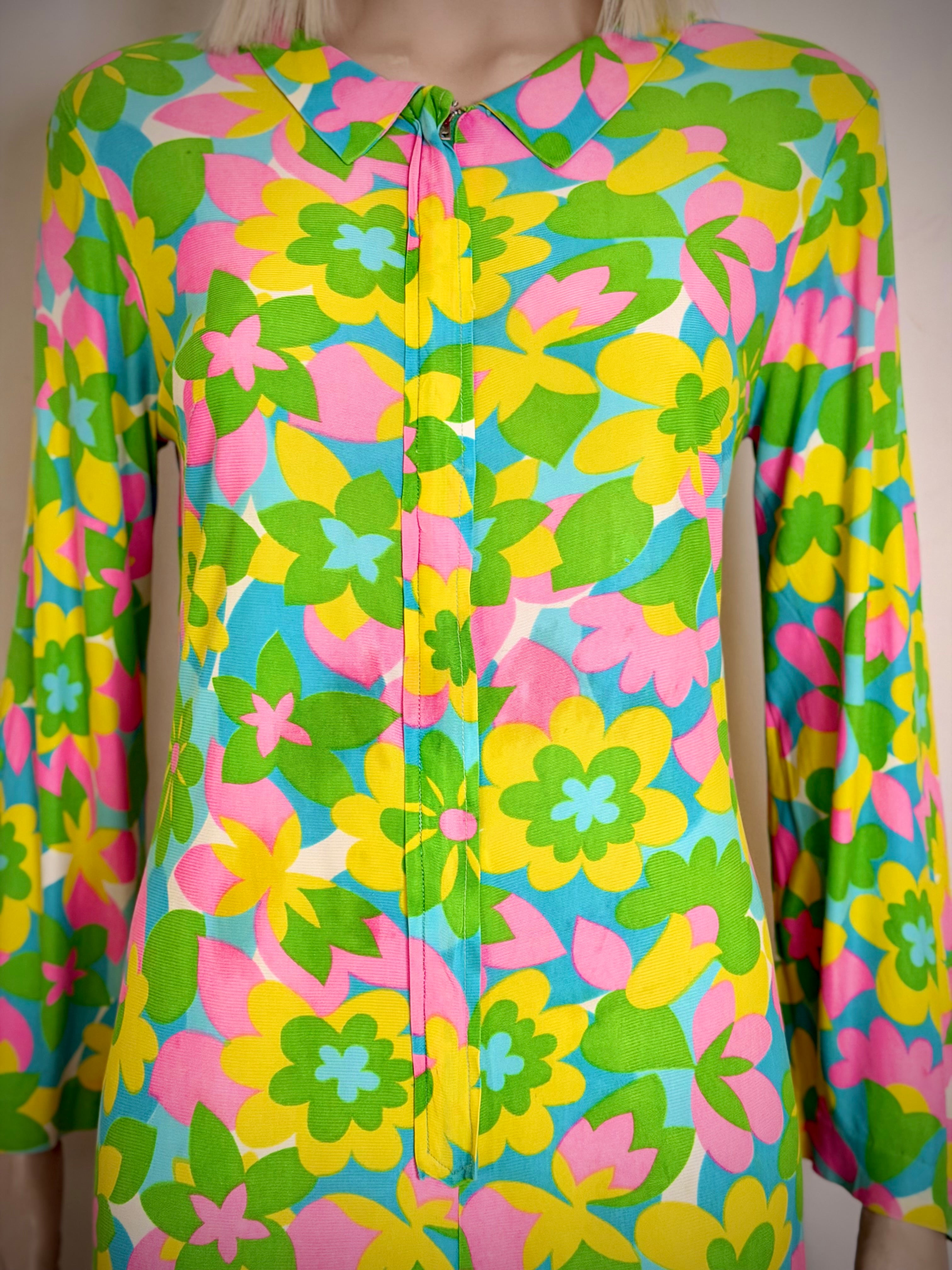 Late 1960s Floral Zip Front Jumpsuit