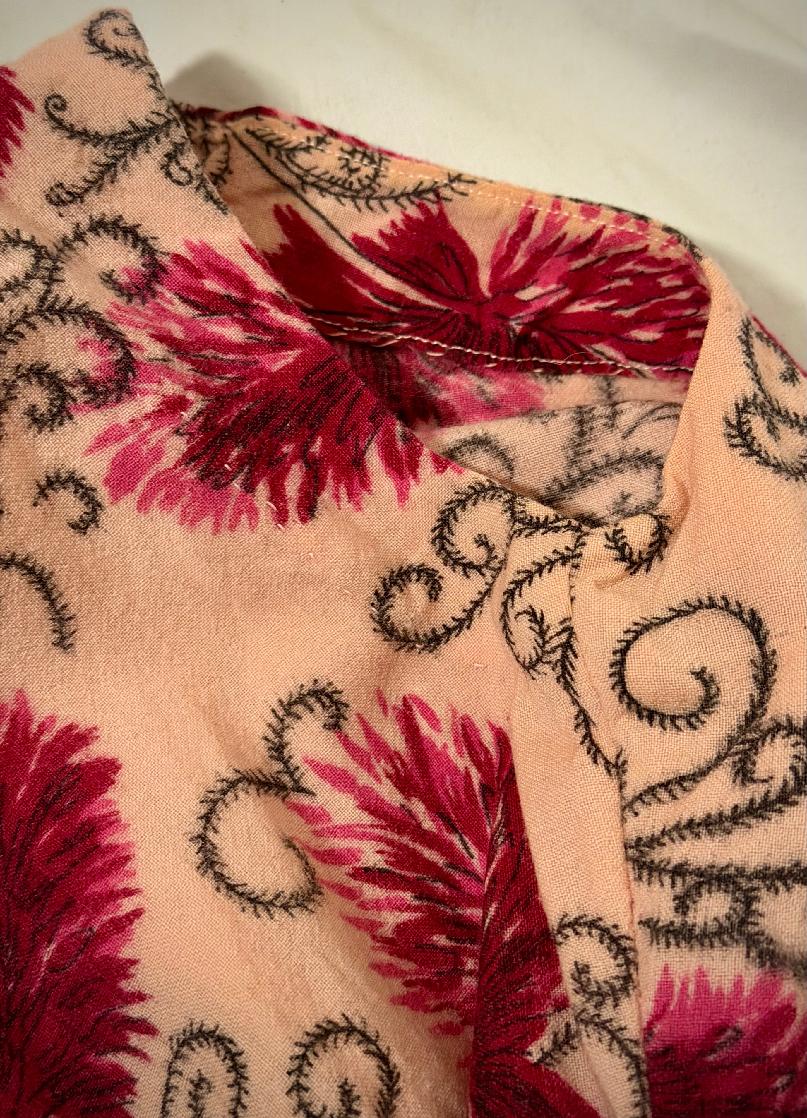 Circa 1940s Cotton Day Dress with Raspberry Print- Professionally Restored