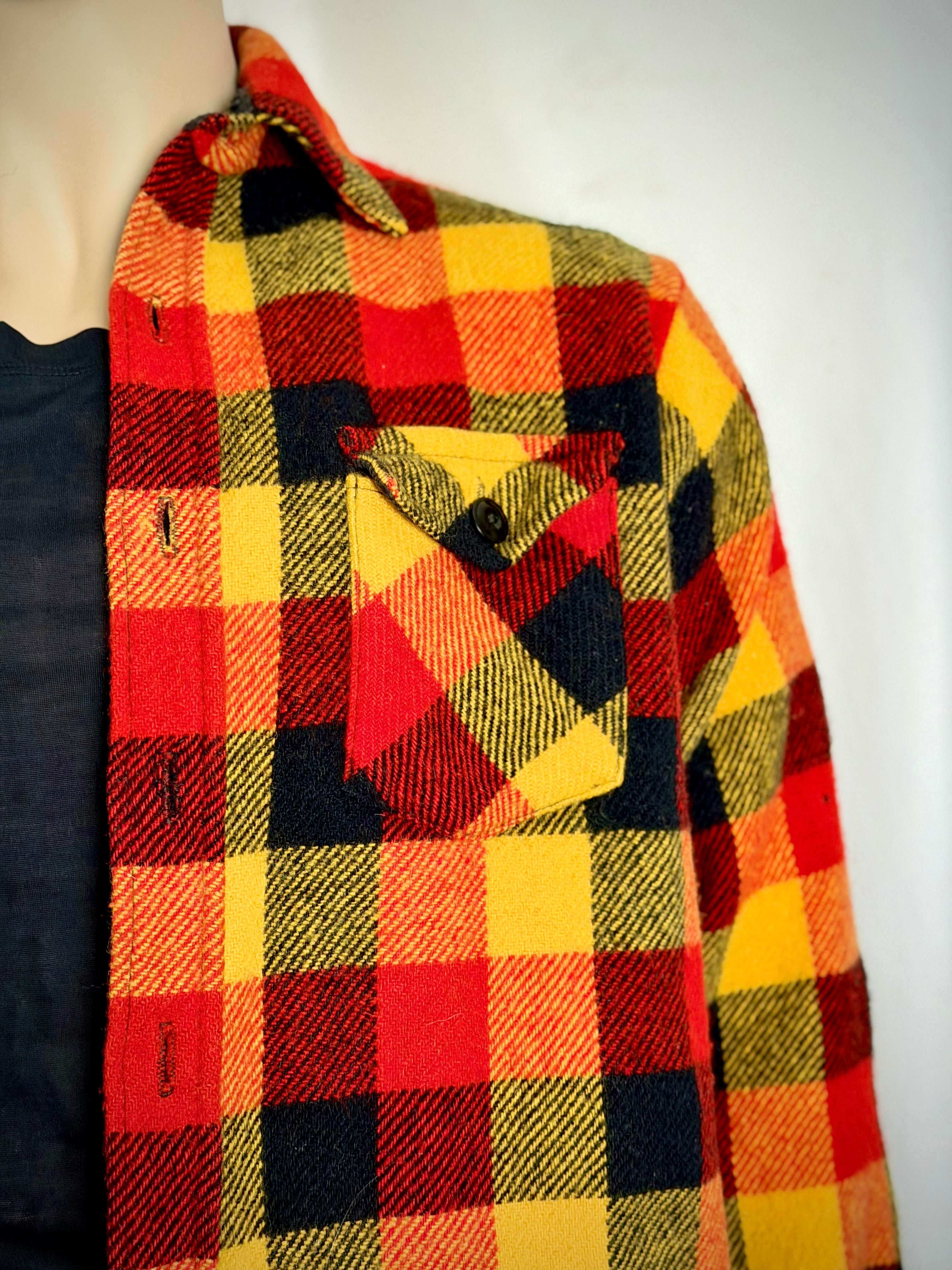 1960s Red and Gold Plaid Wool Shirt | Heavy Flannel