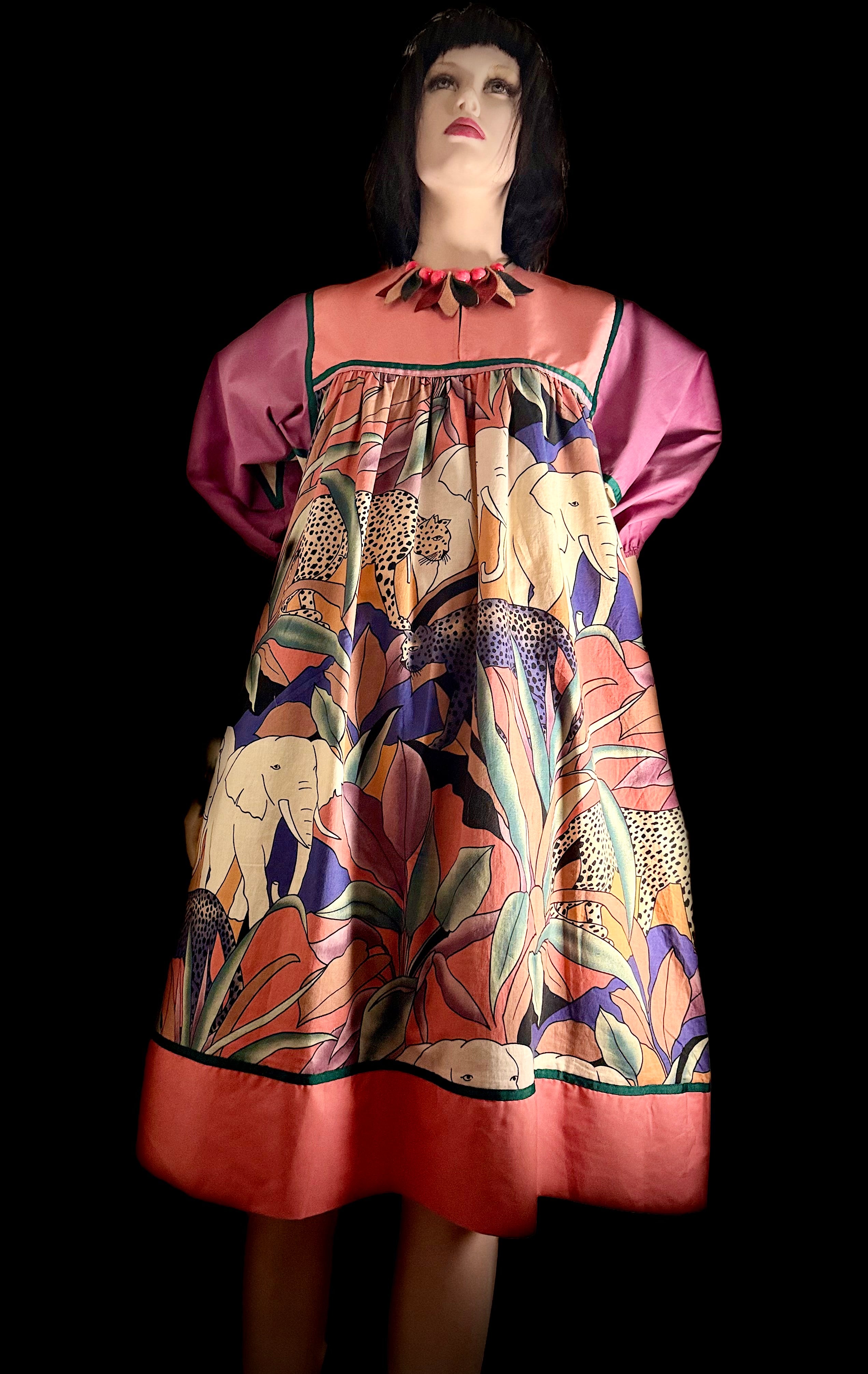 1980s Krist Gudnason California Safari Print Cotton Dress