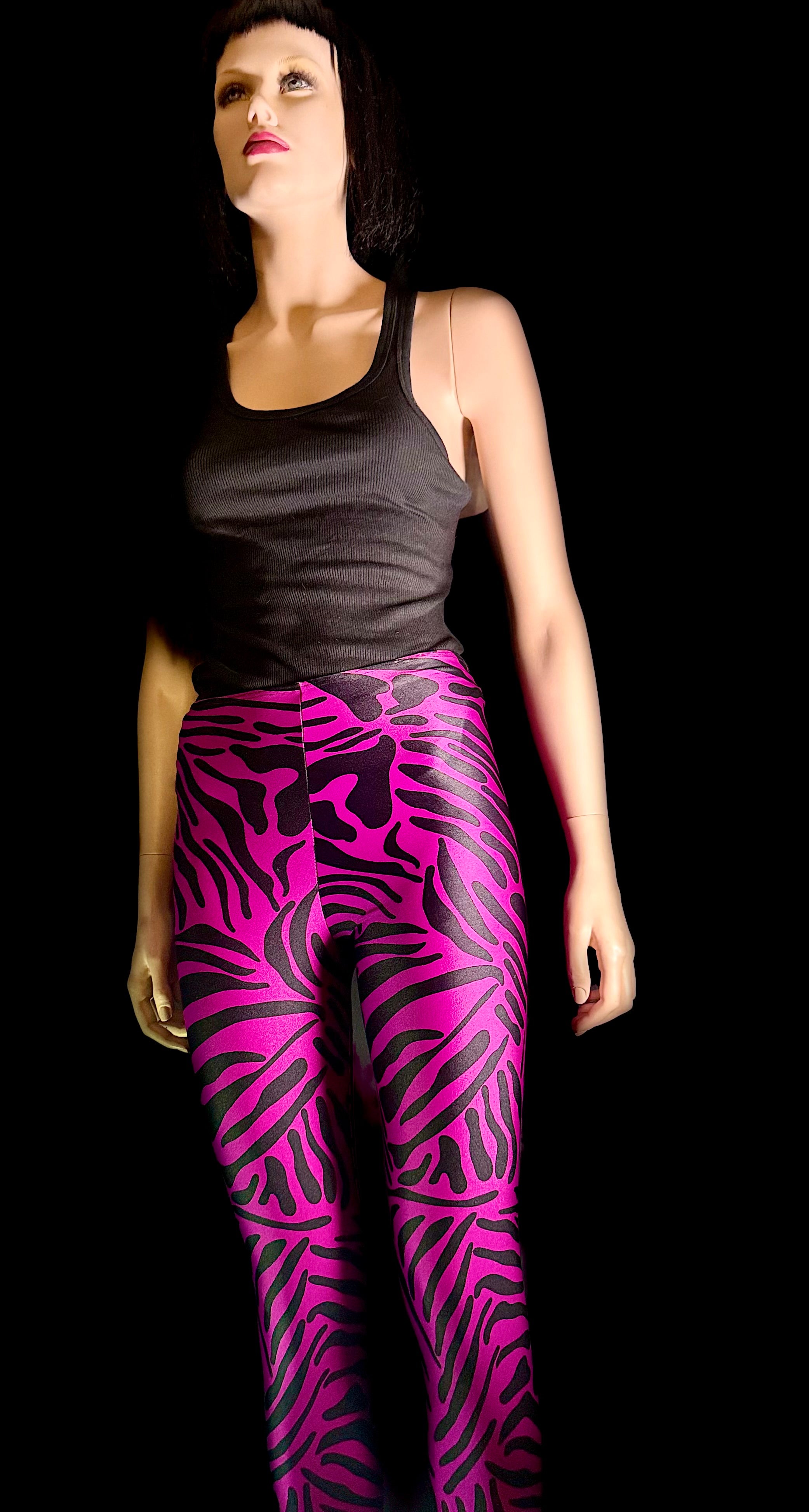Vintage 1980s Hot Pink Zebra Print Stirrup Leggings