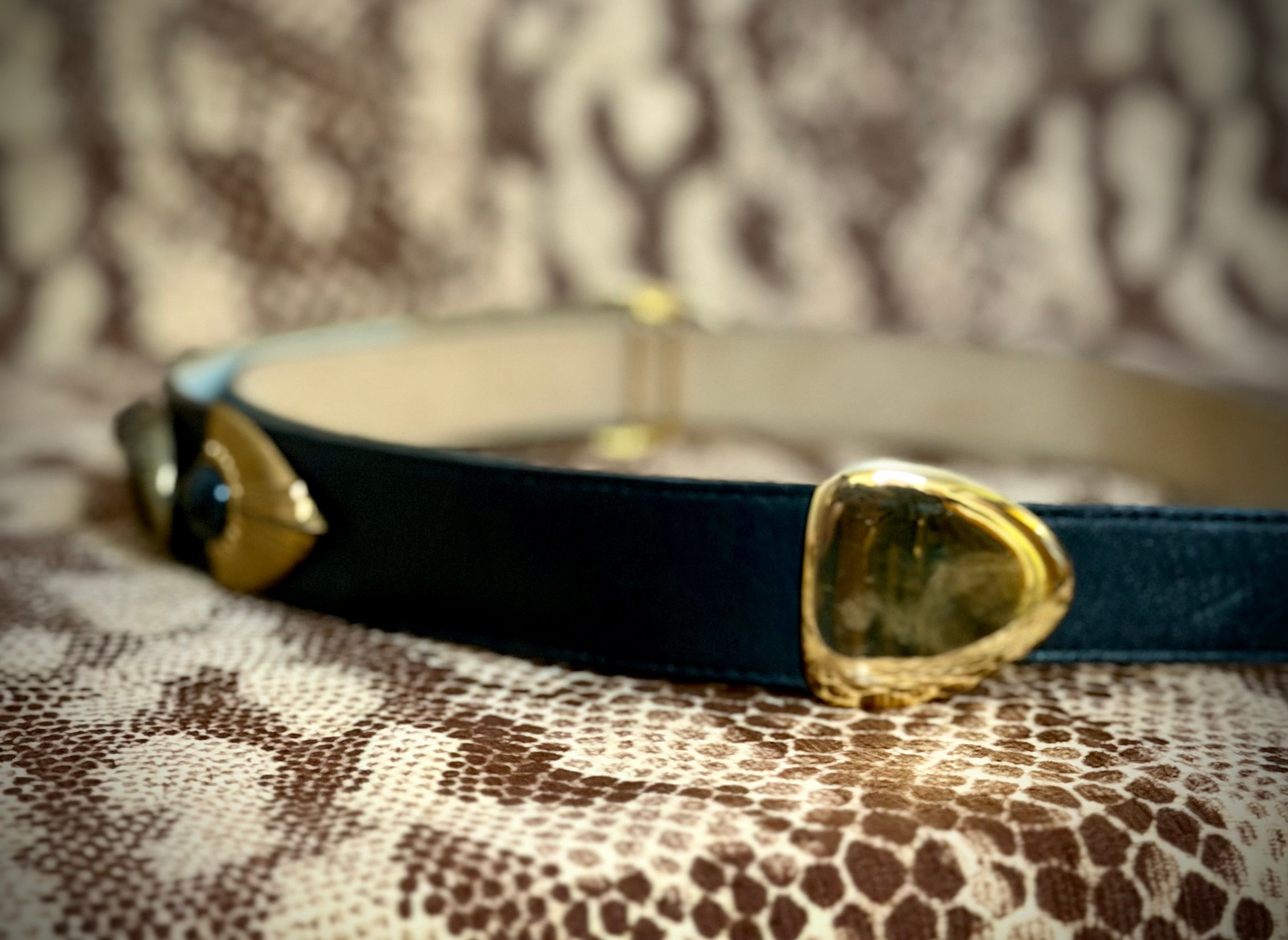 1980s Leather Belt with Leopard Hardware