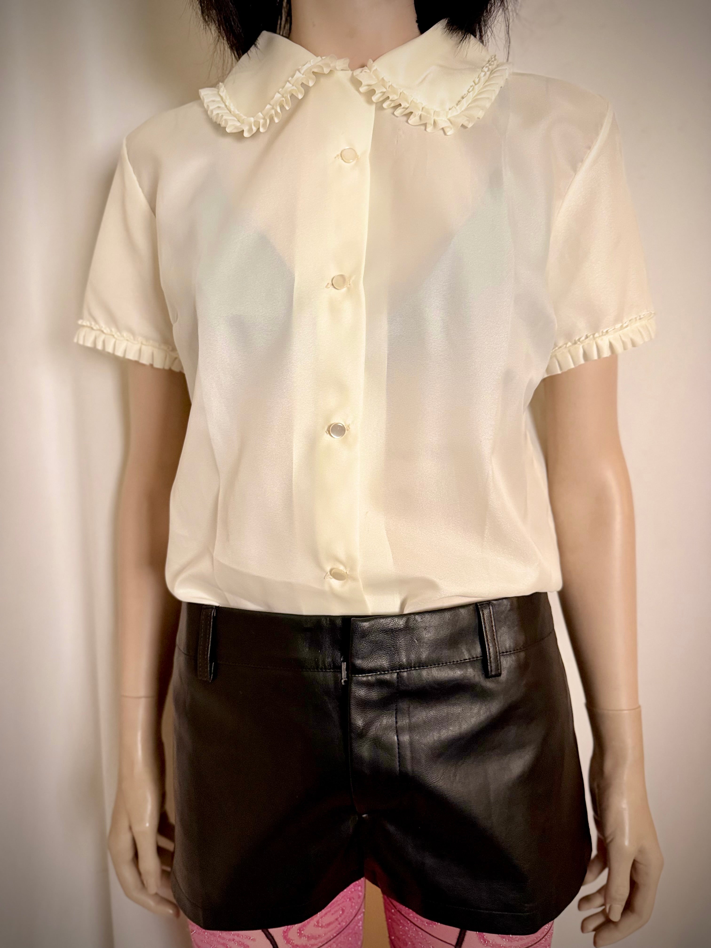 1960s Sheer Ivory Ruffled Blouse