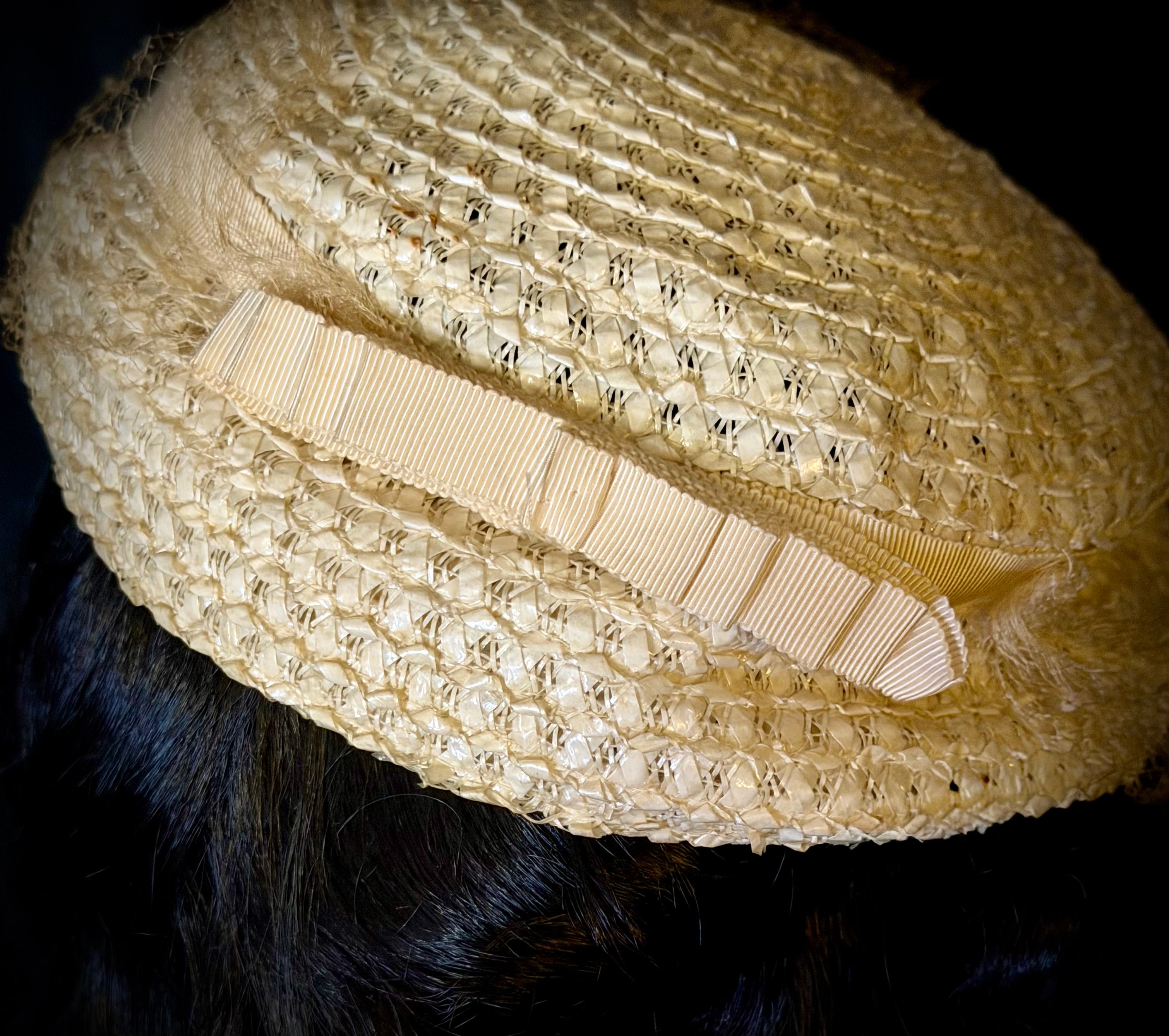 Early 1940s Hand-Made Straw Hat with Veil Unlabelled - Attributed to an Australian Milliner
