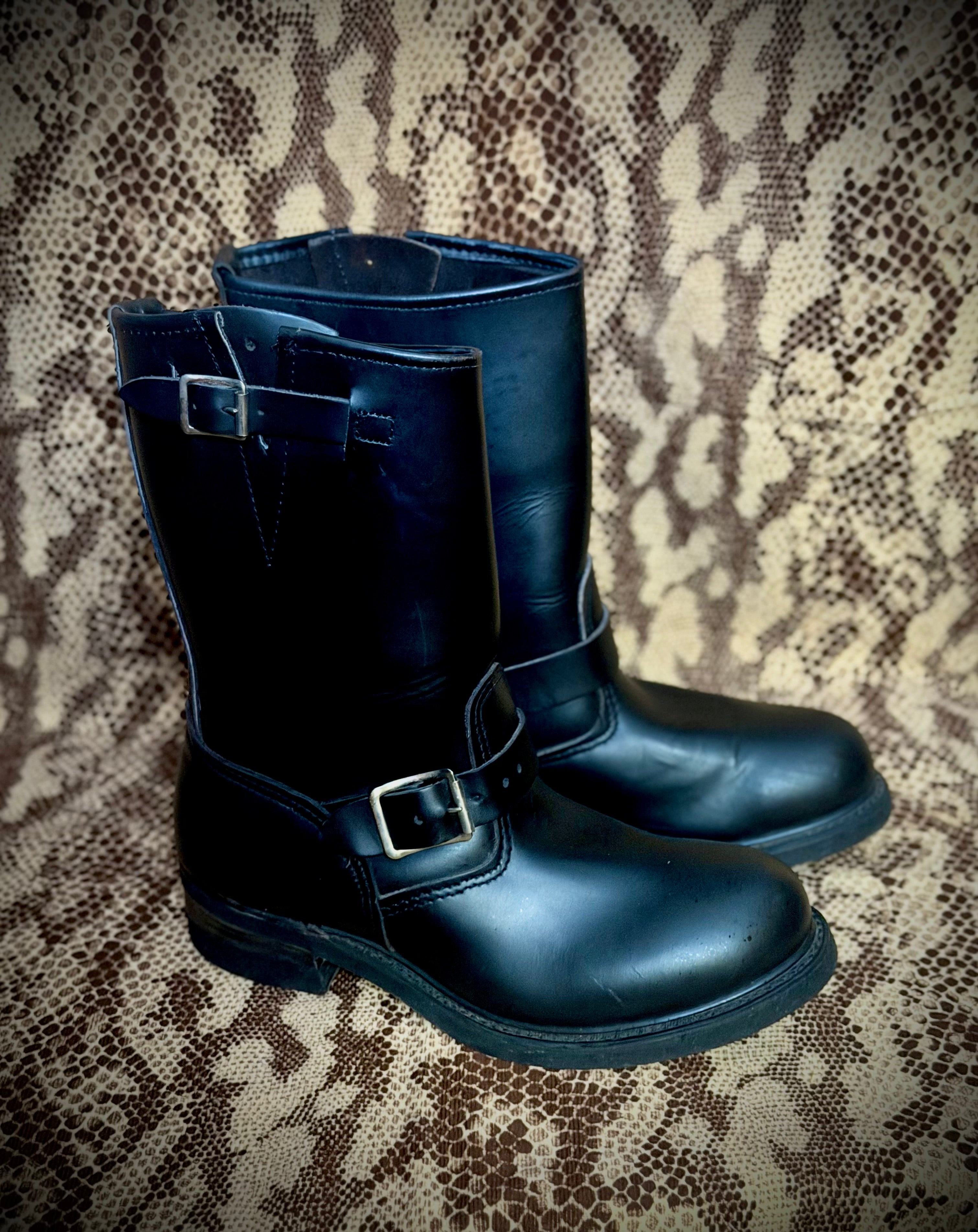 Deadstock 1970s Black Leather Engineer/Biker Boots- Unisex Size 42.5