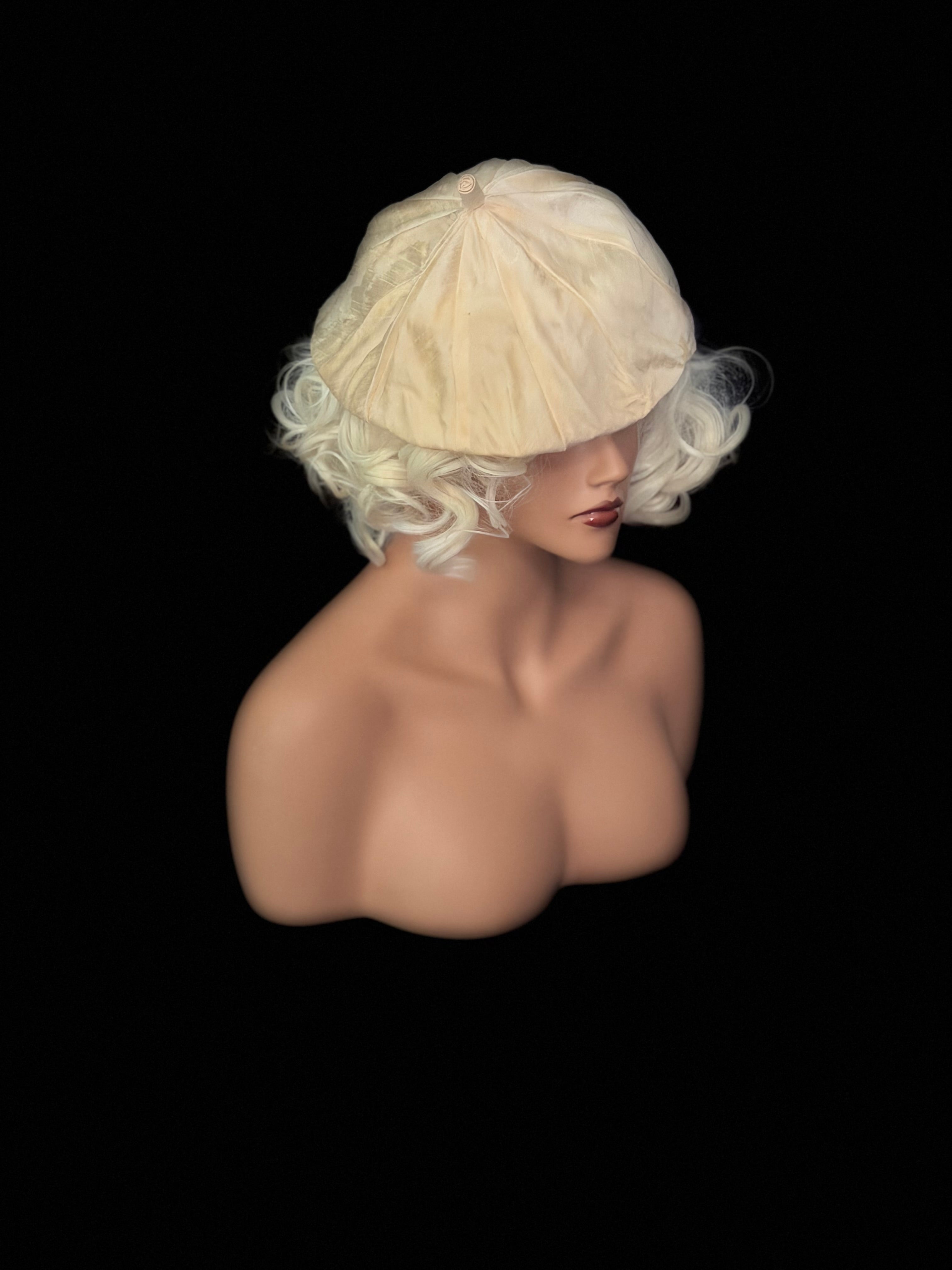 1940s Cream Silk Blend Pumpkin Tam Cap