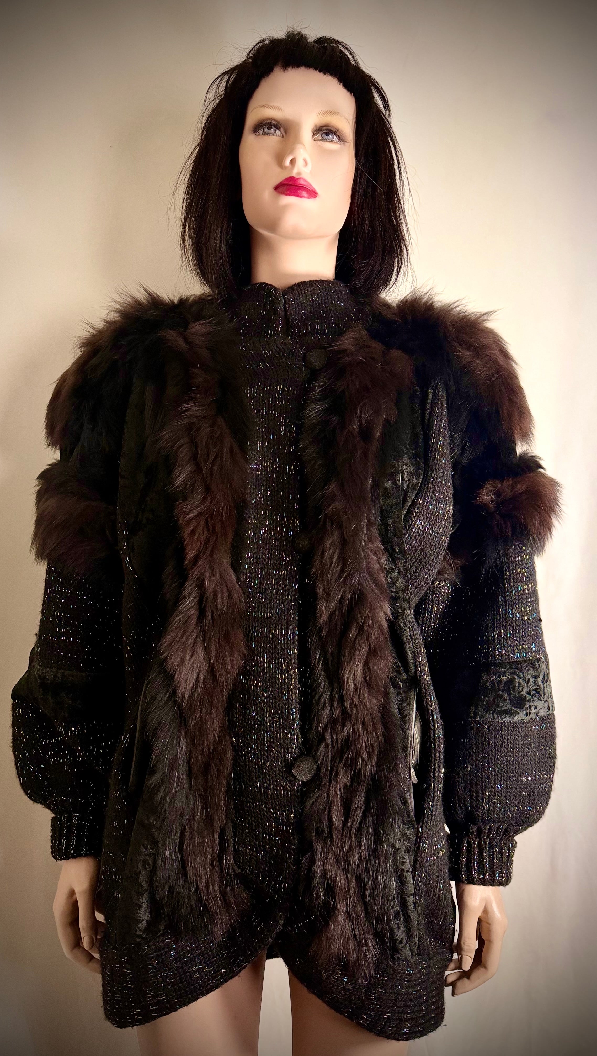 Vintage Russian Fur & Velvet Knit Jacket - Statement Heirloom Piece