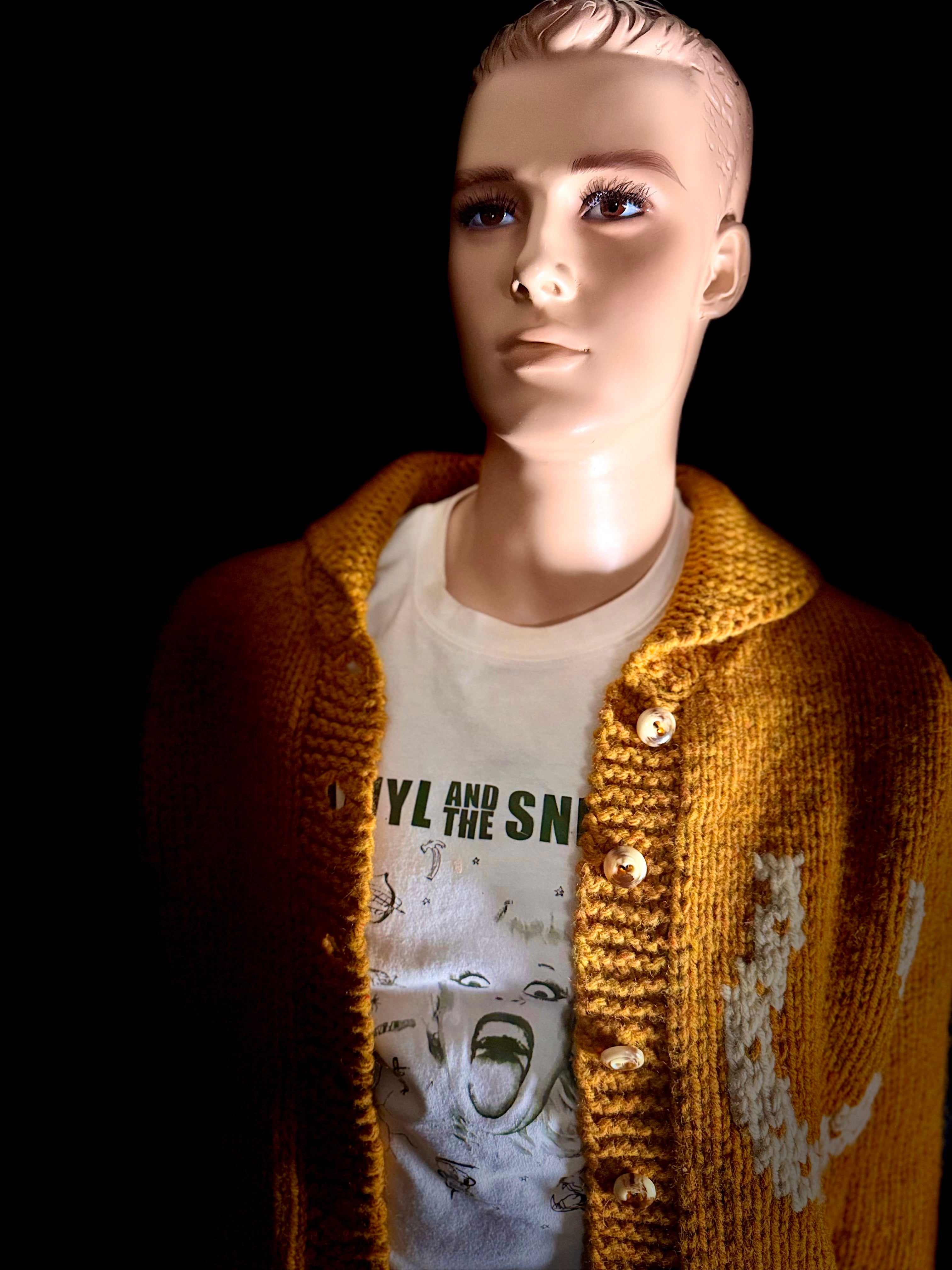 Mid-Century Lined Cowichan Cardigan - Hand-Knit Horse and Rider Motif