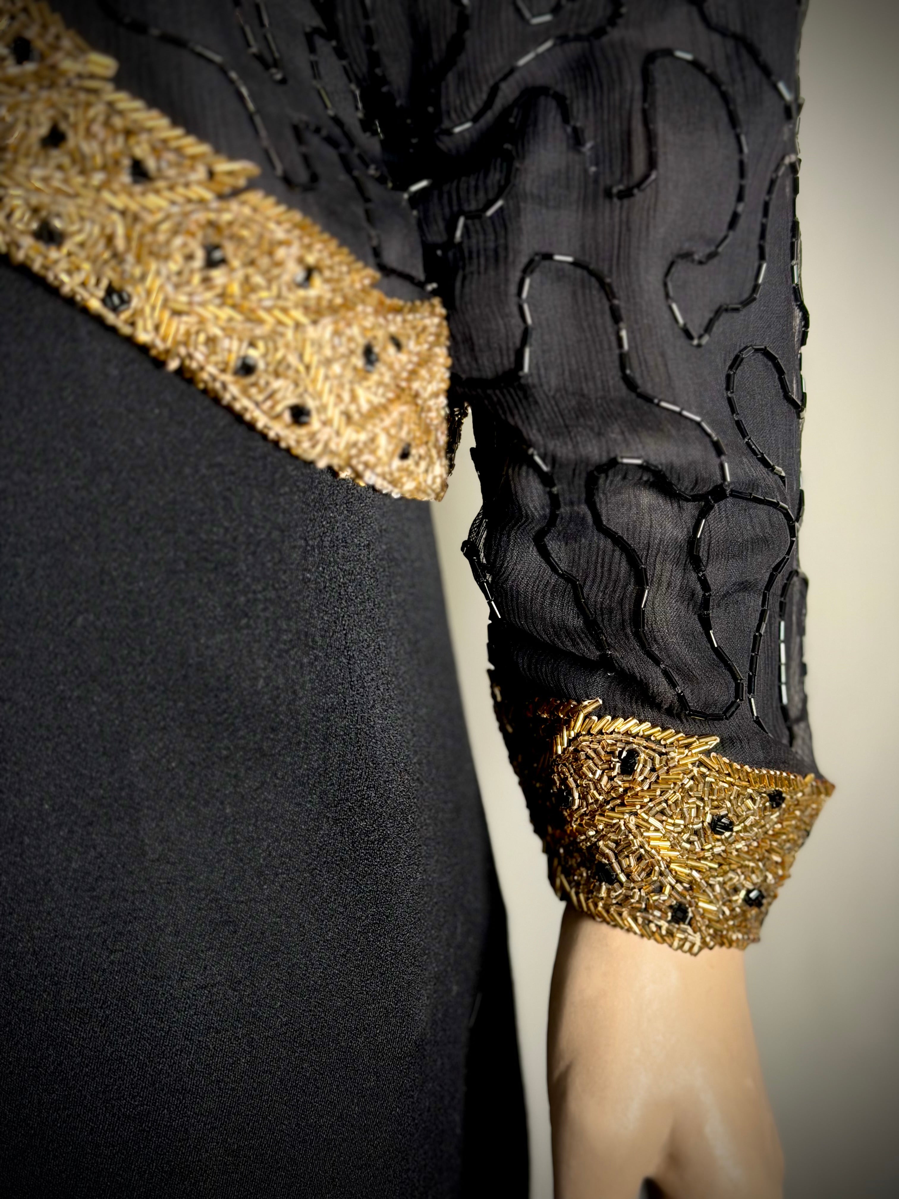 Hand-Embroidered Black & Gold Evening Jacket - One-of-a-Kind Luxe Vintage