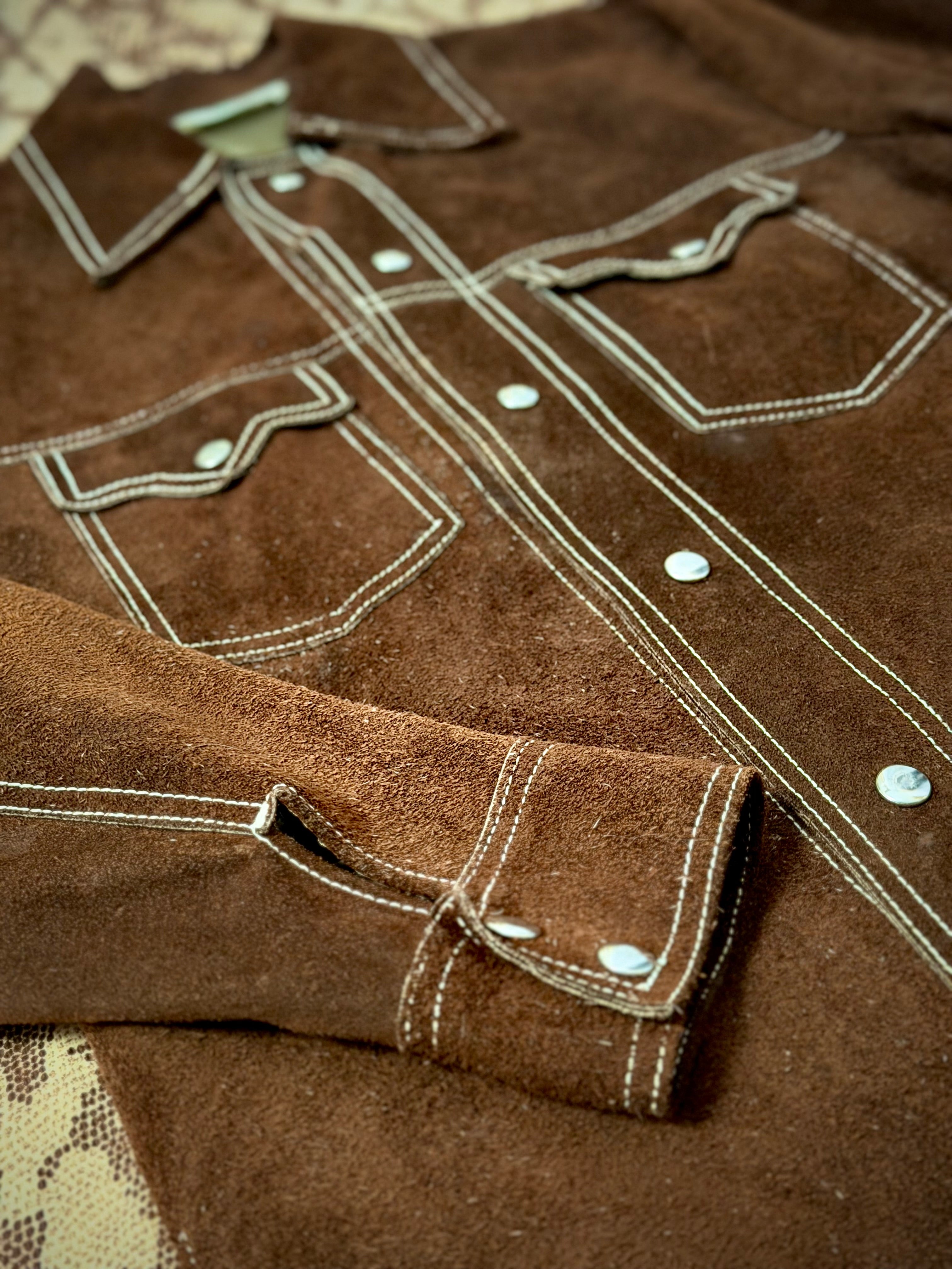 Vintage 70s Mexican Suede Western Jacket with Scenic Bird
Lining