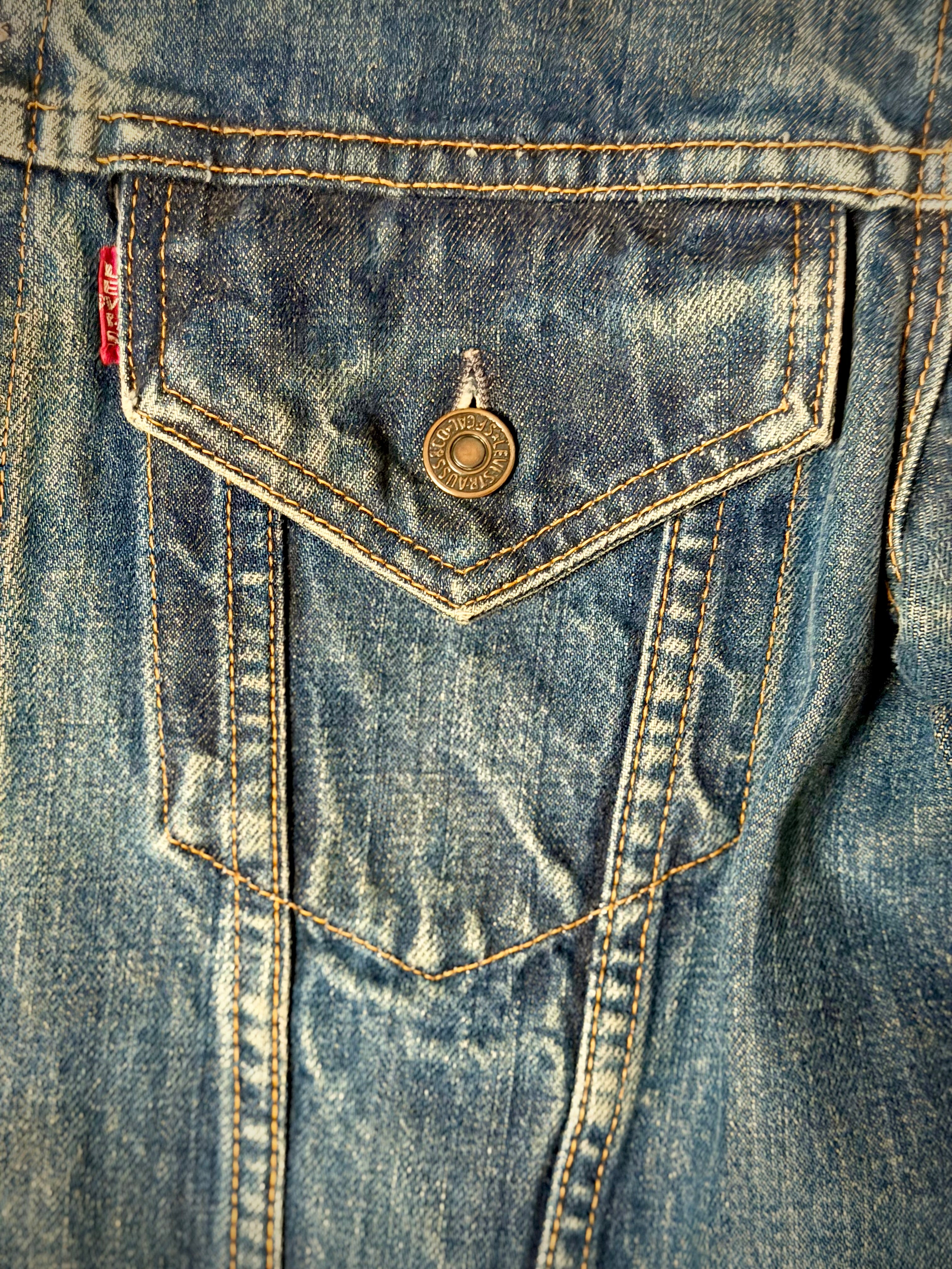 Levi's Big E 1960s Denim Trucker Jacket - Hand Painted Devil Artwork by New York Artist