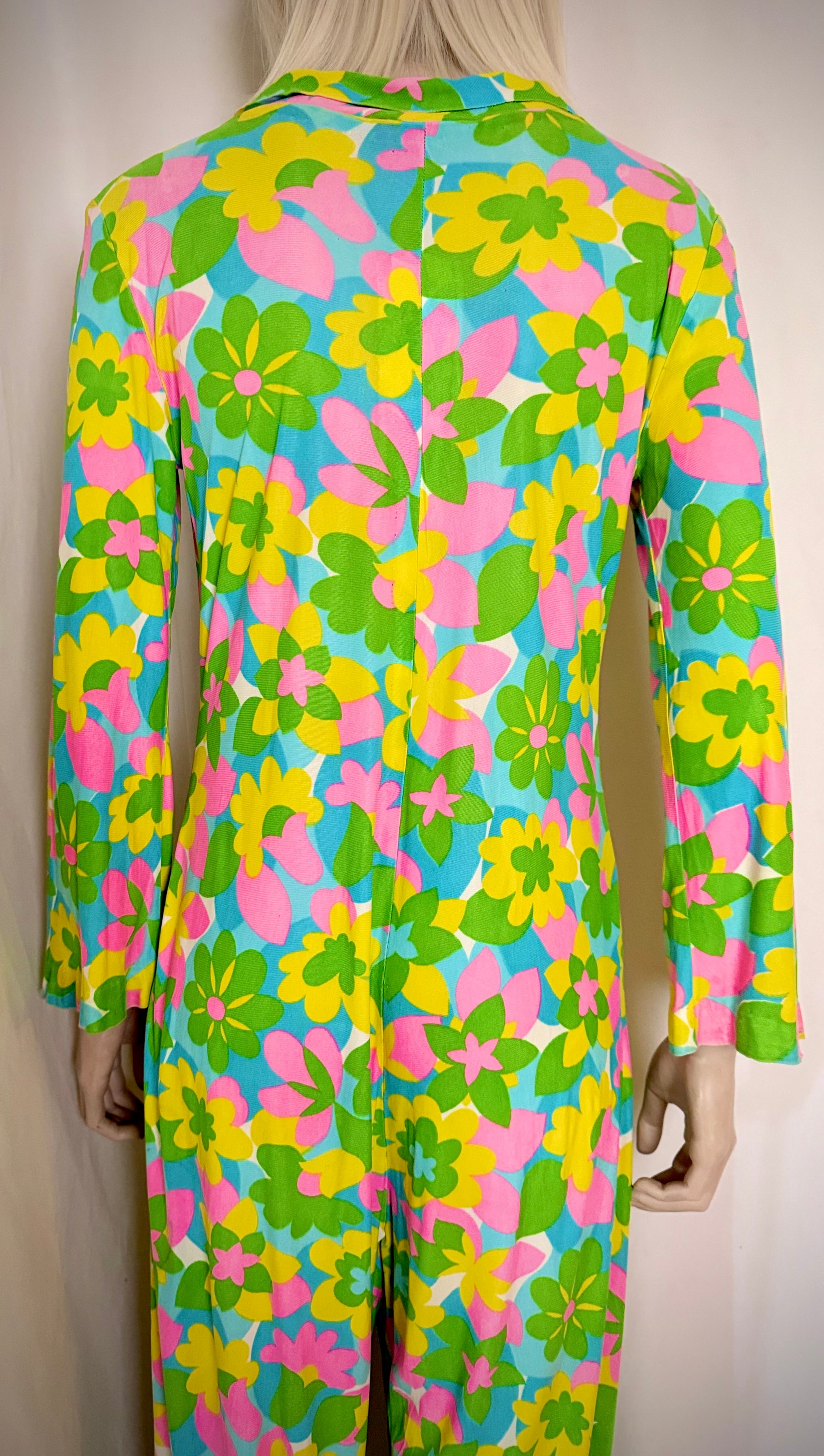 Late 1960s Floral Zip Front Jumpsuit