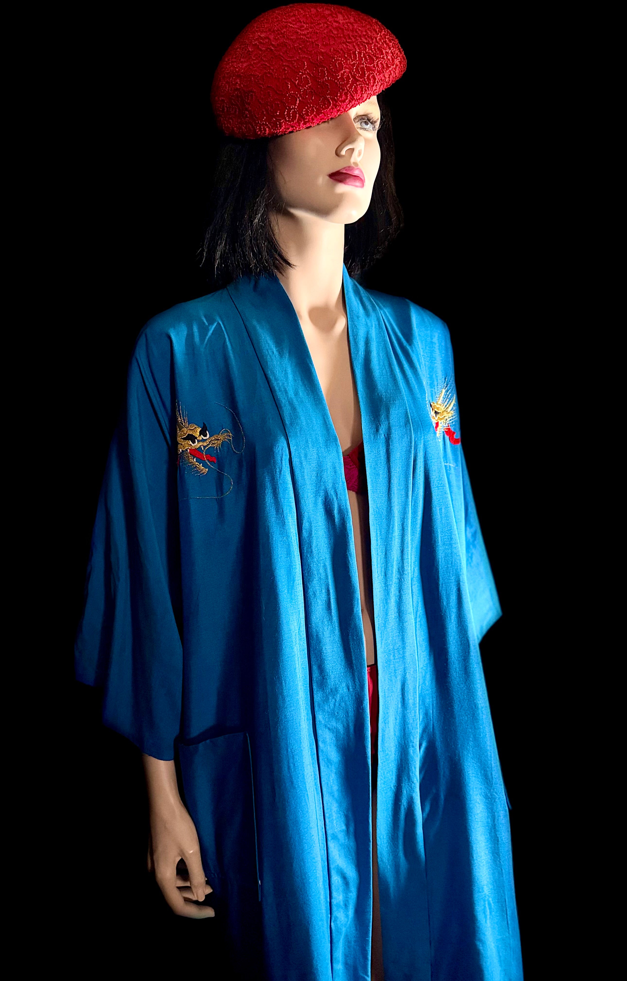 1940s Hand Embroidered Dragon Silk Smoking Robe
– Made in Japan