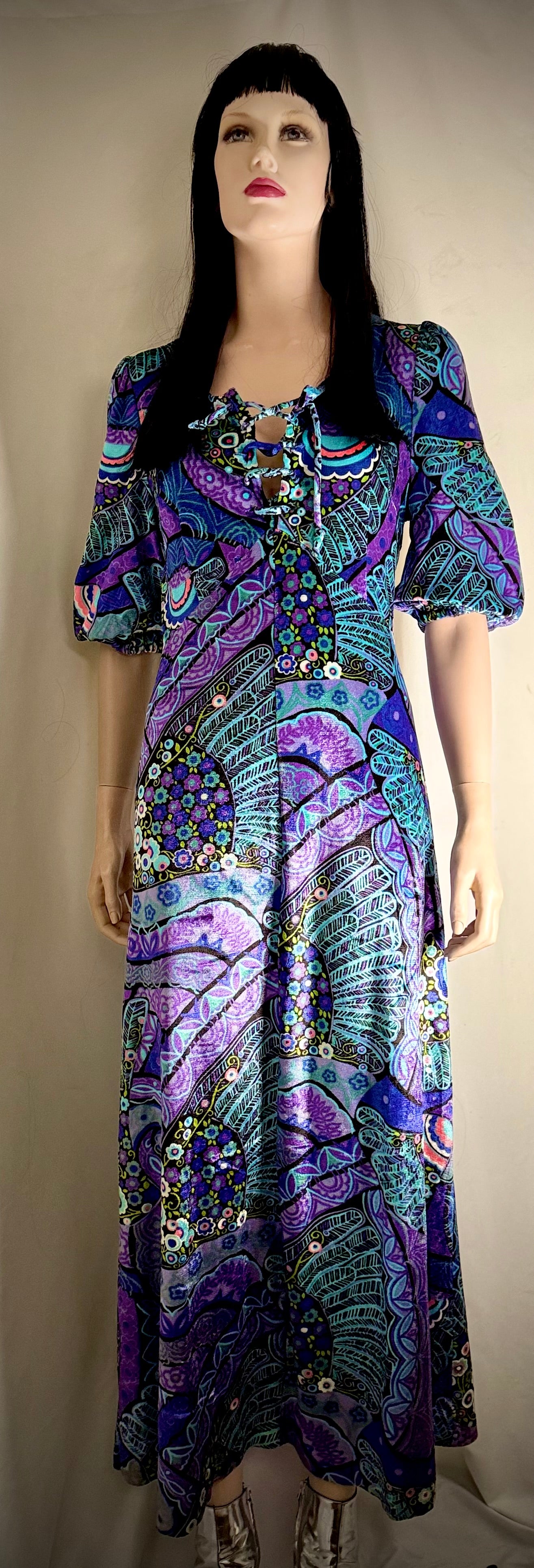1970s Finn Karelia Psychedelic Velvet Maxi Dress | Made In Finland