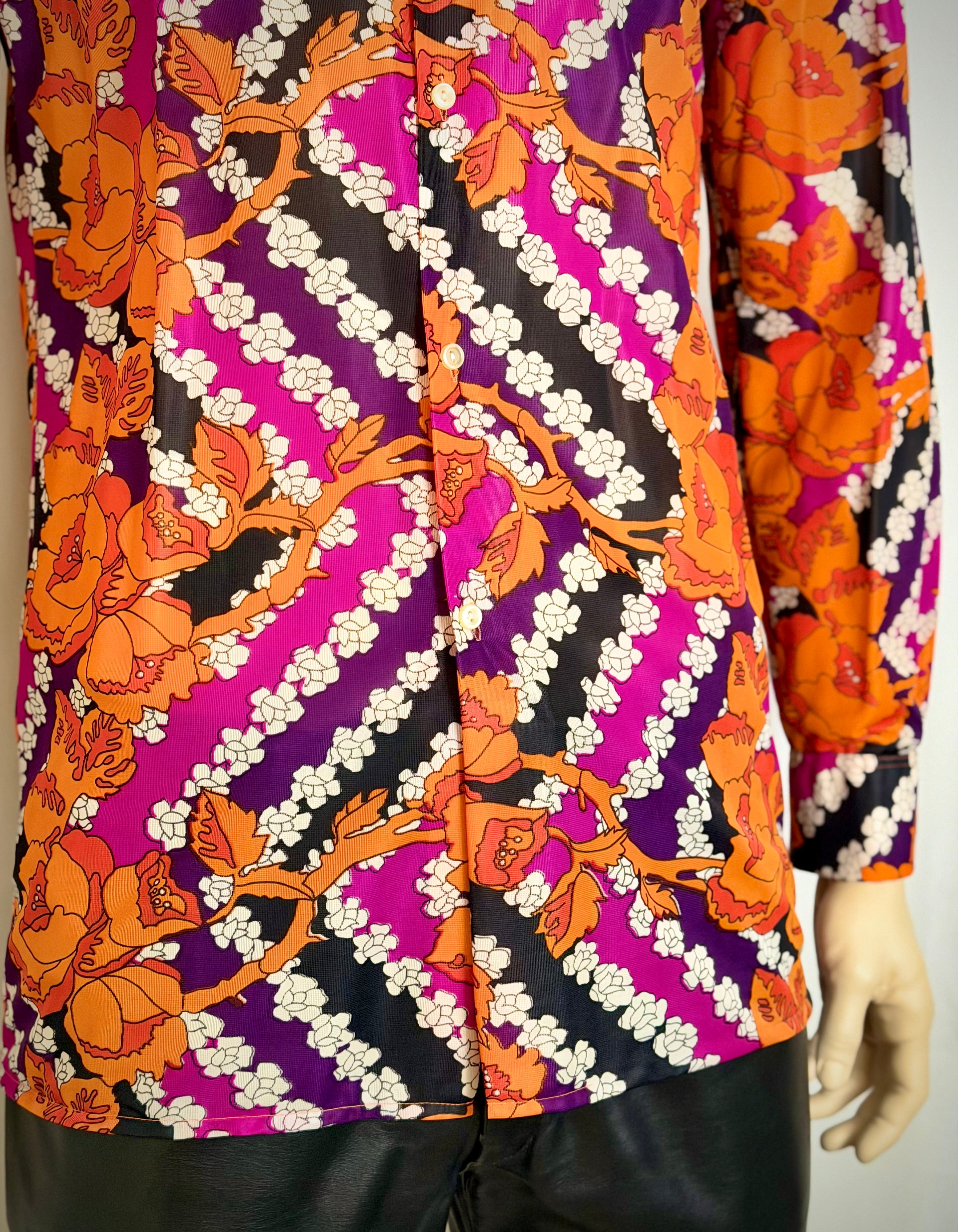 Vintage 1970s Semi-Sheer Psychedelic Floral Shirt